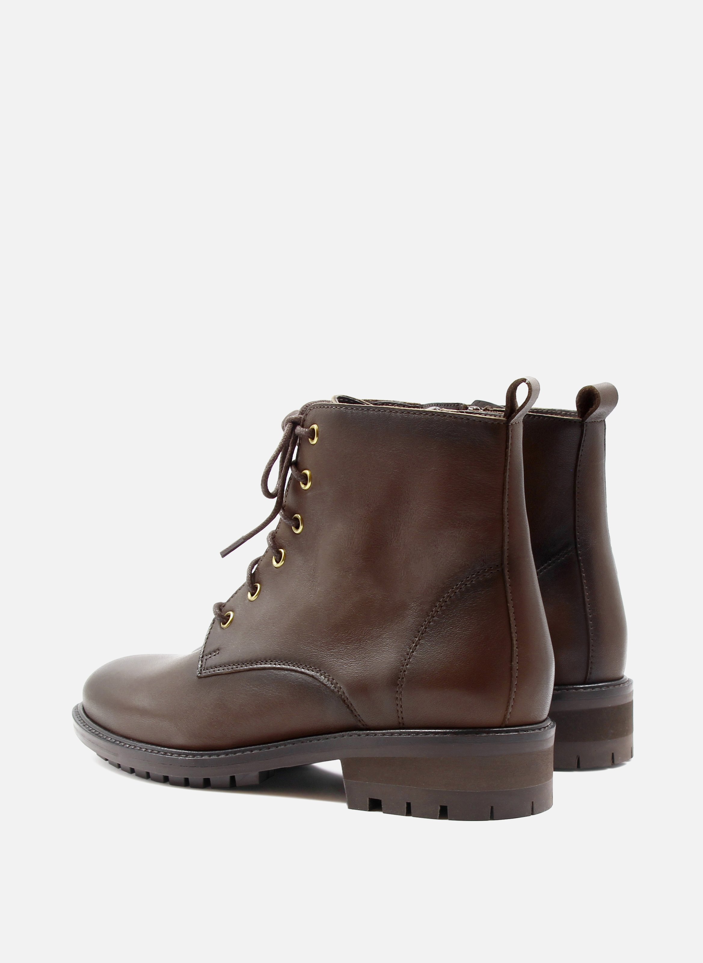 Lace-up flat leather mid-calf boots JULES & JENN Brown