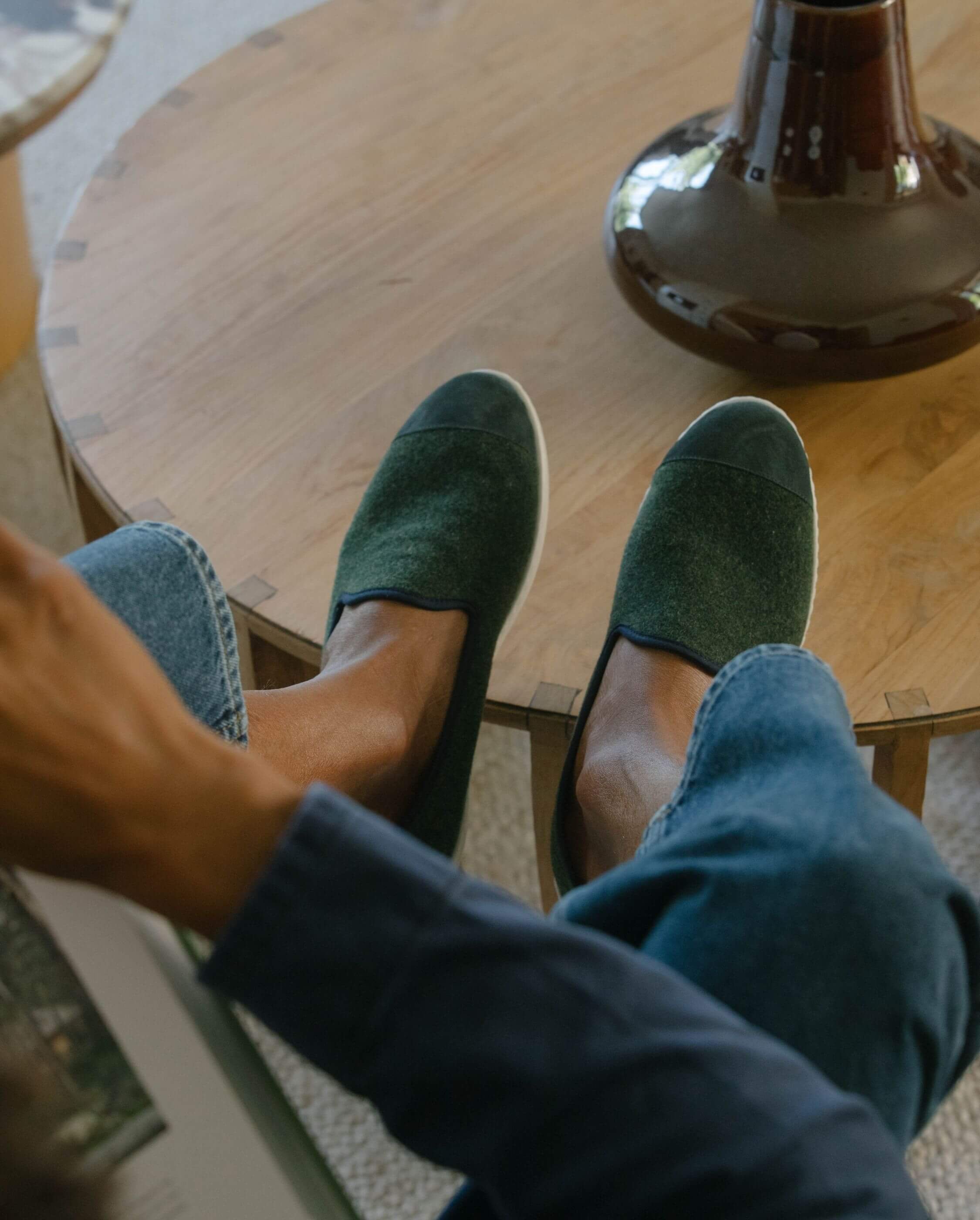 Chausson homme laine, vert marine ANGARDE Vert