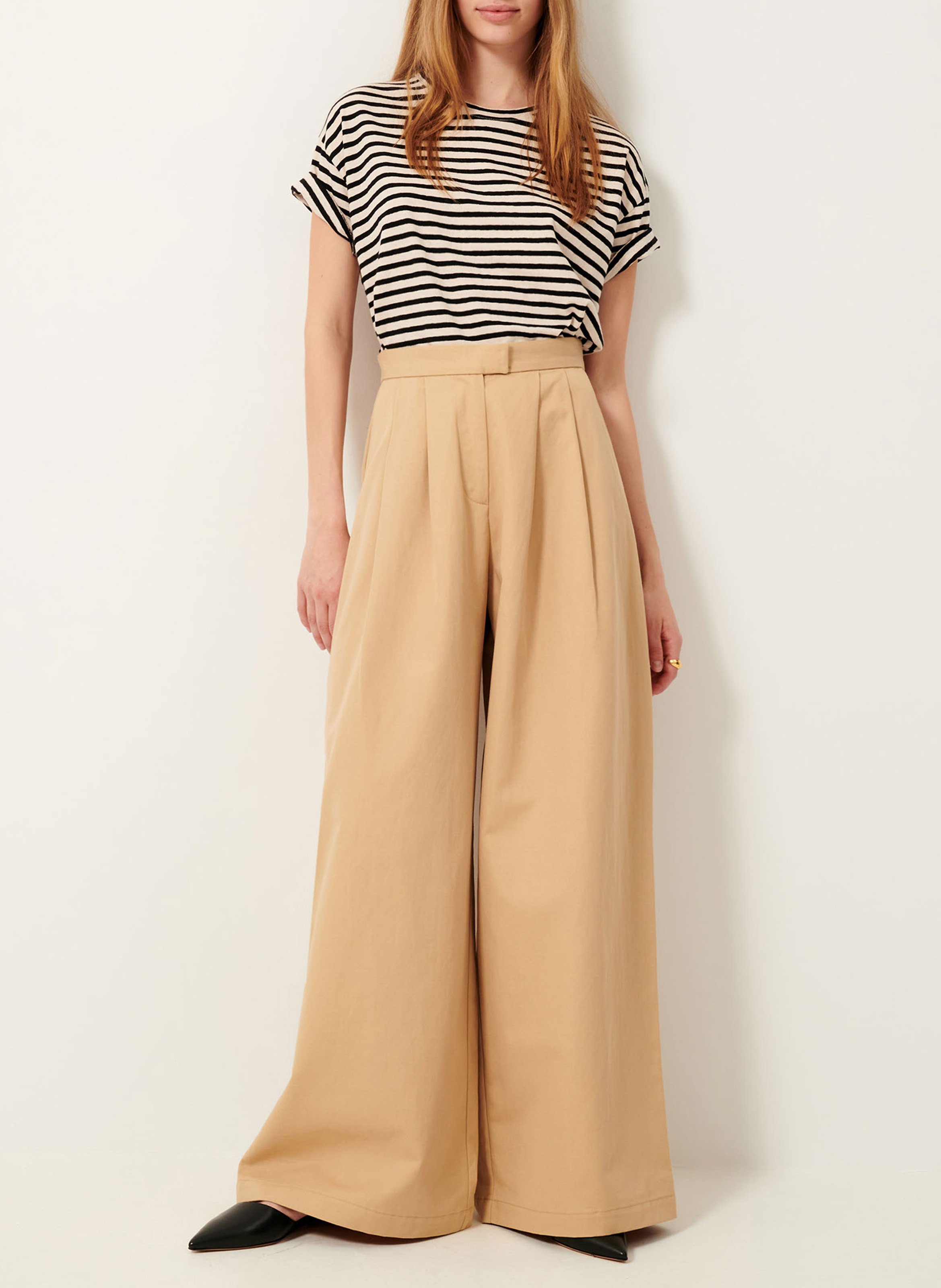 Loose-fit round-neck striped cotton-blend T-shirt SESSUN White