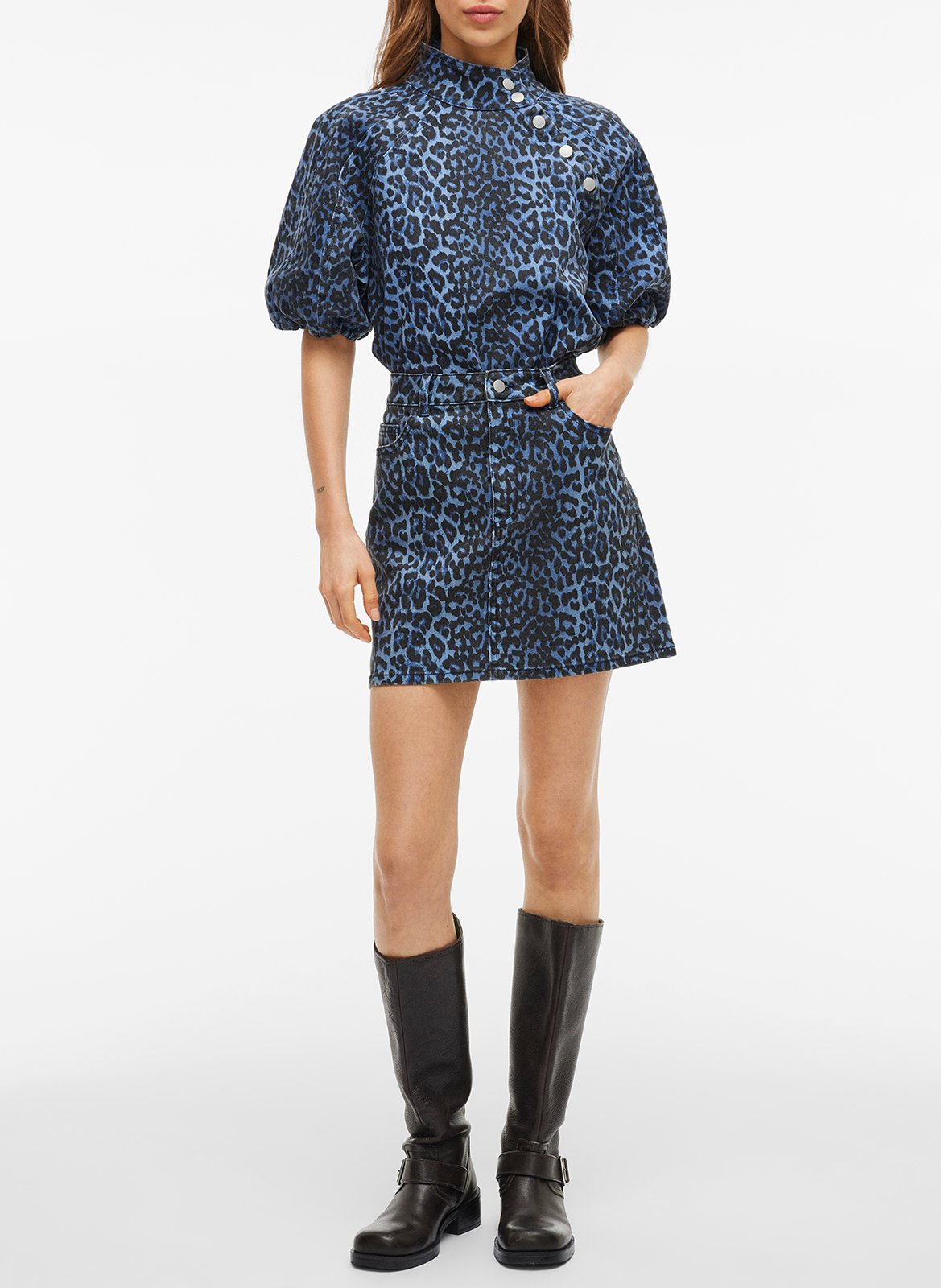 Jupe courte en denim de coton VILA Bleu