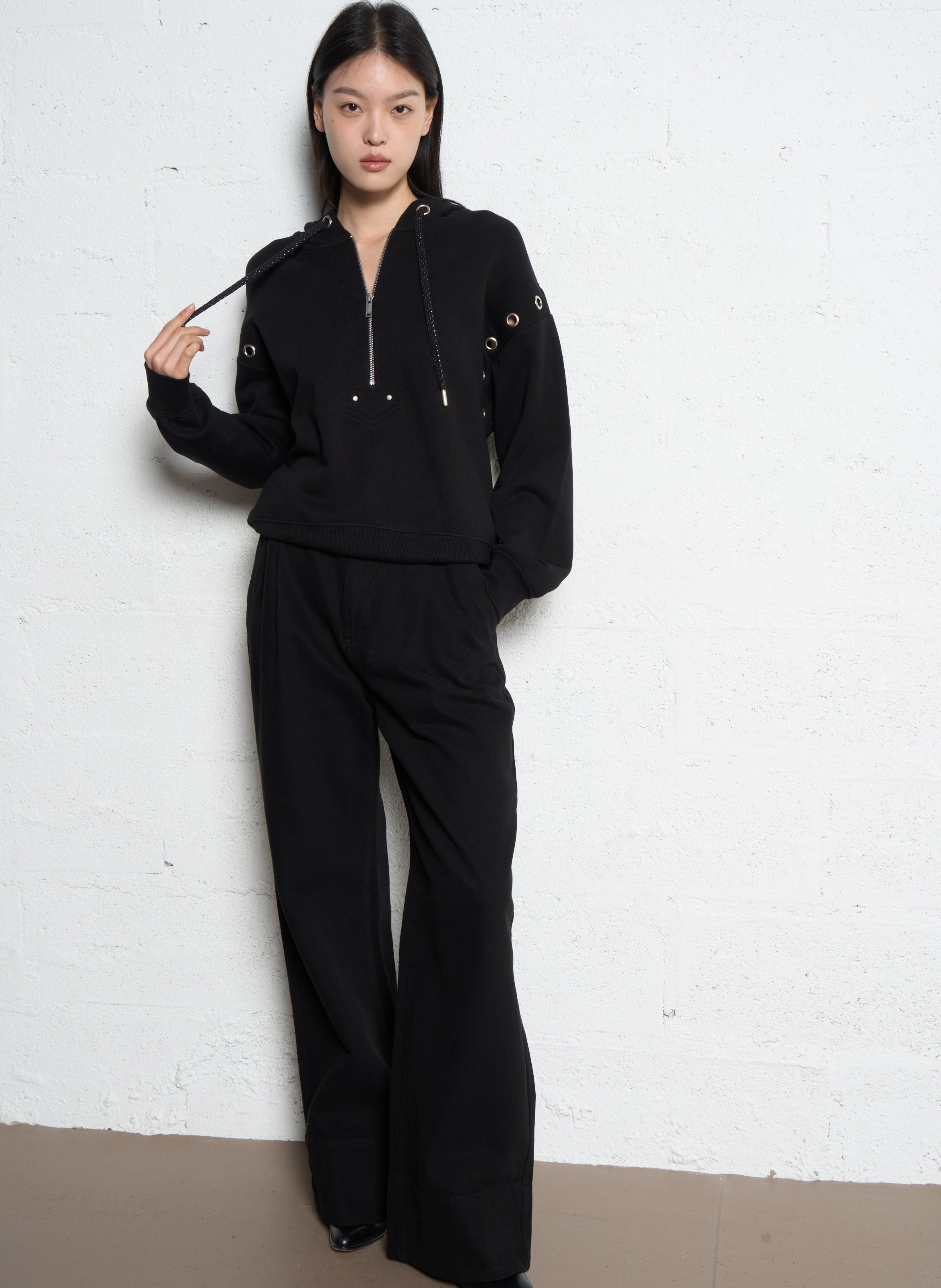 Sweatshirt mit Reißverschluss am Ausschnitt aus Baumwolle IKKS Schwarz