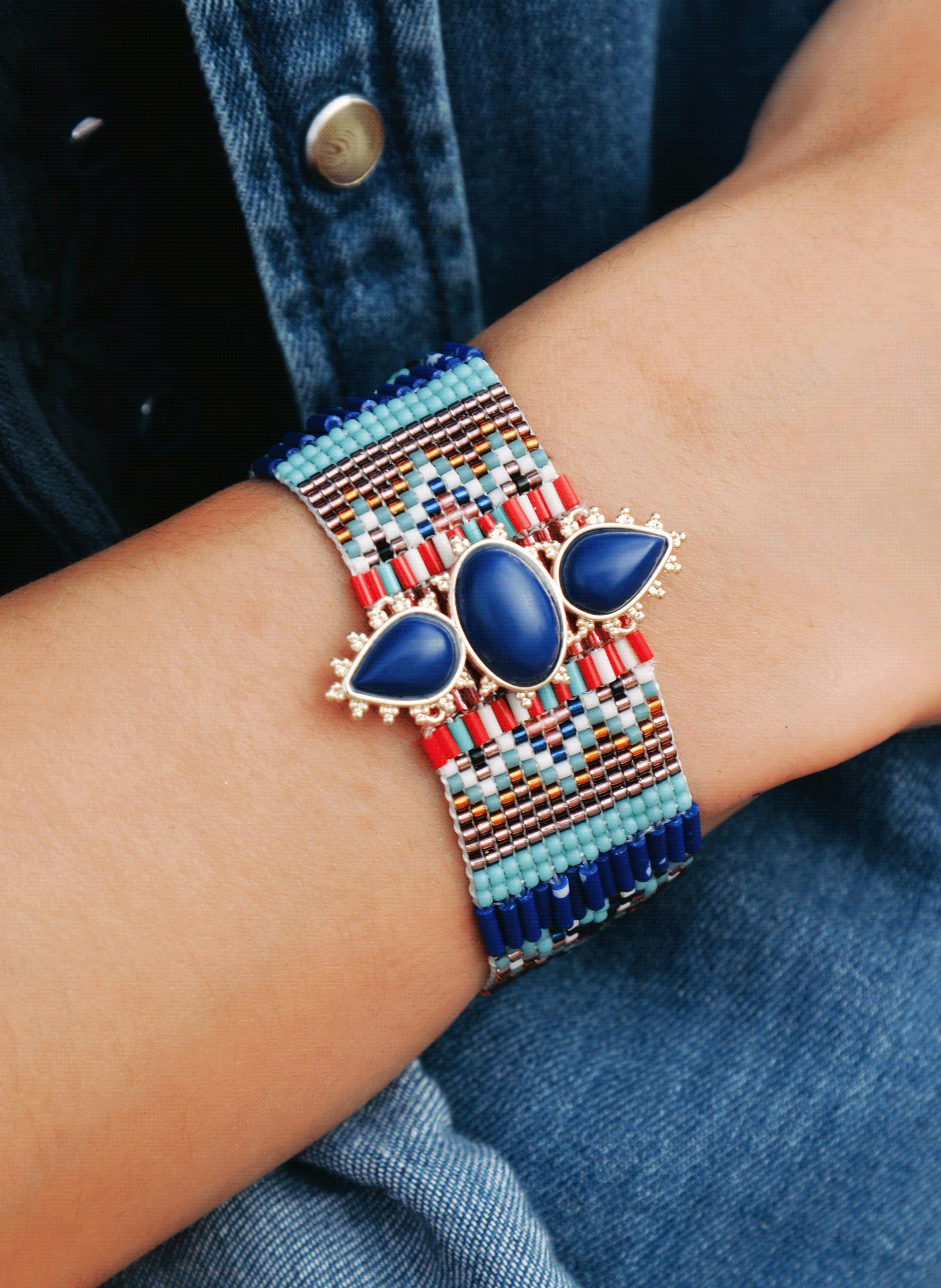 Woven bead cuff bracelet HIPANEMA Blue
