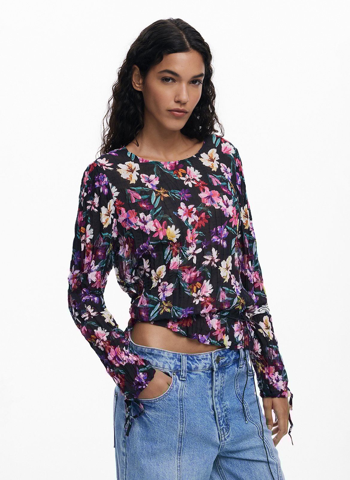Bedruckte Bootsausschnittbluse DESIGUAL Schwarz
