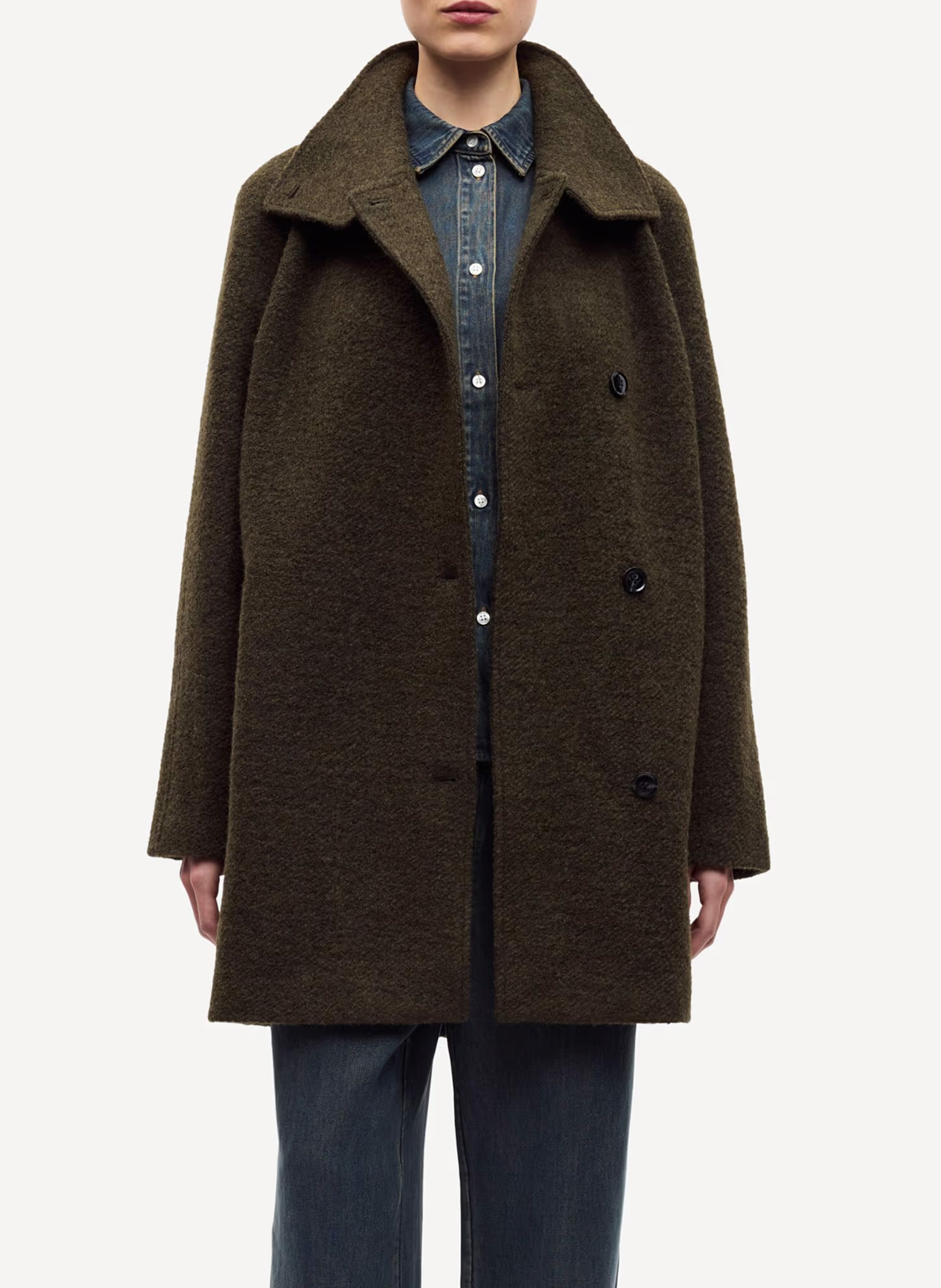 Manteau en laine mélangé col montant SAMSOE SAMSOE Vert