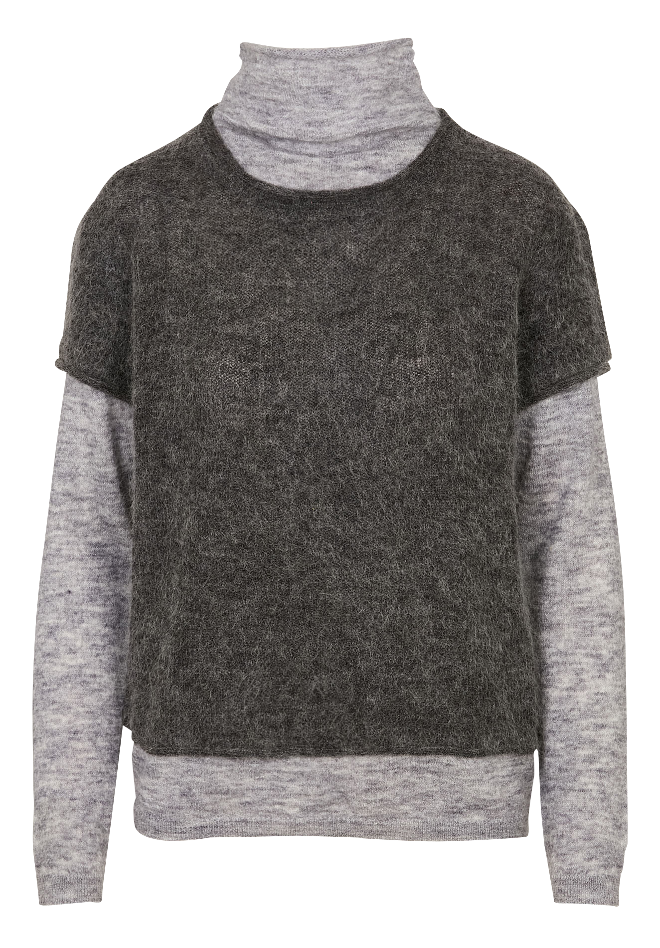Trui met opstaande kraag en overlappende laag van gemengde wol LEON & HARPER Grijs
