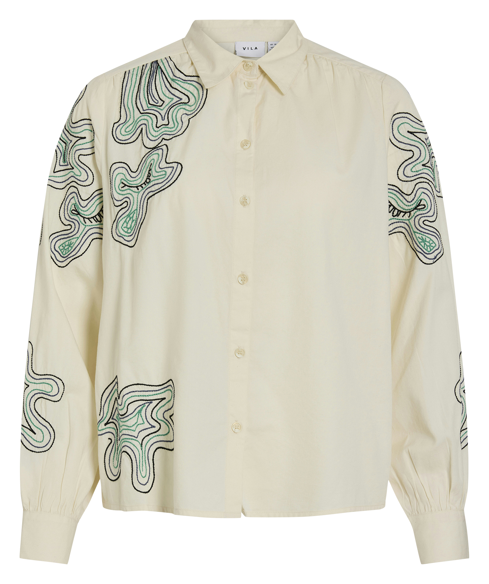 Cotton and linen shirt with classic collar VILA Beige