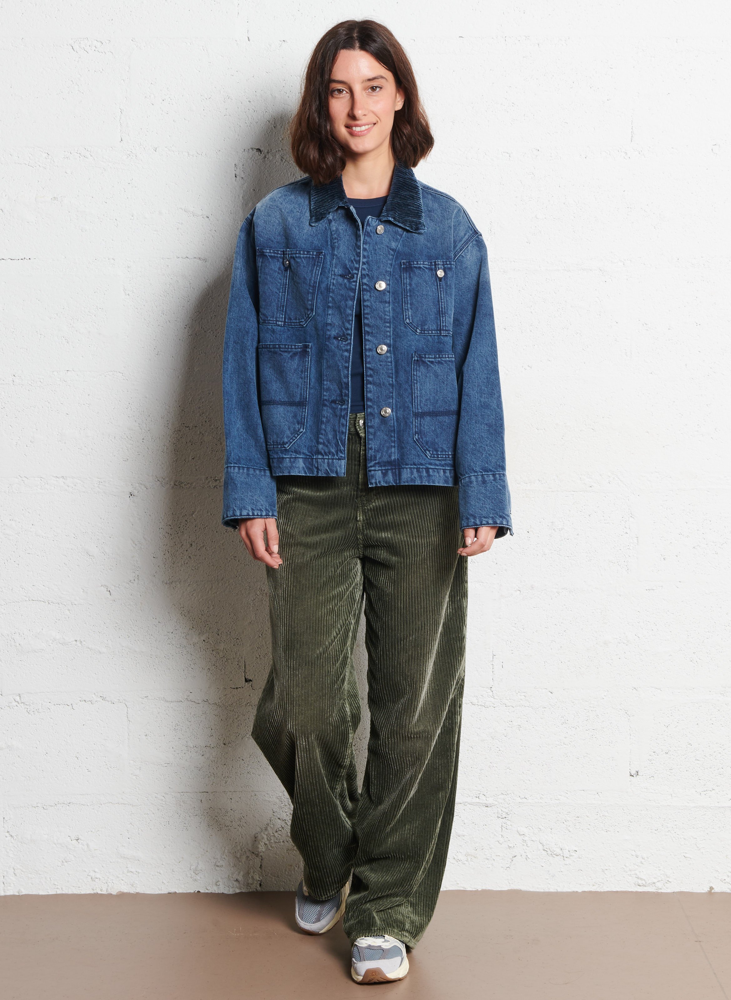 Oversized jas met fluwelen reverskraag van katoen BELLEROSE Blauw