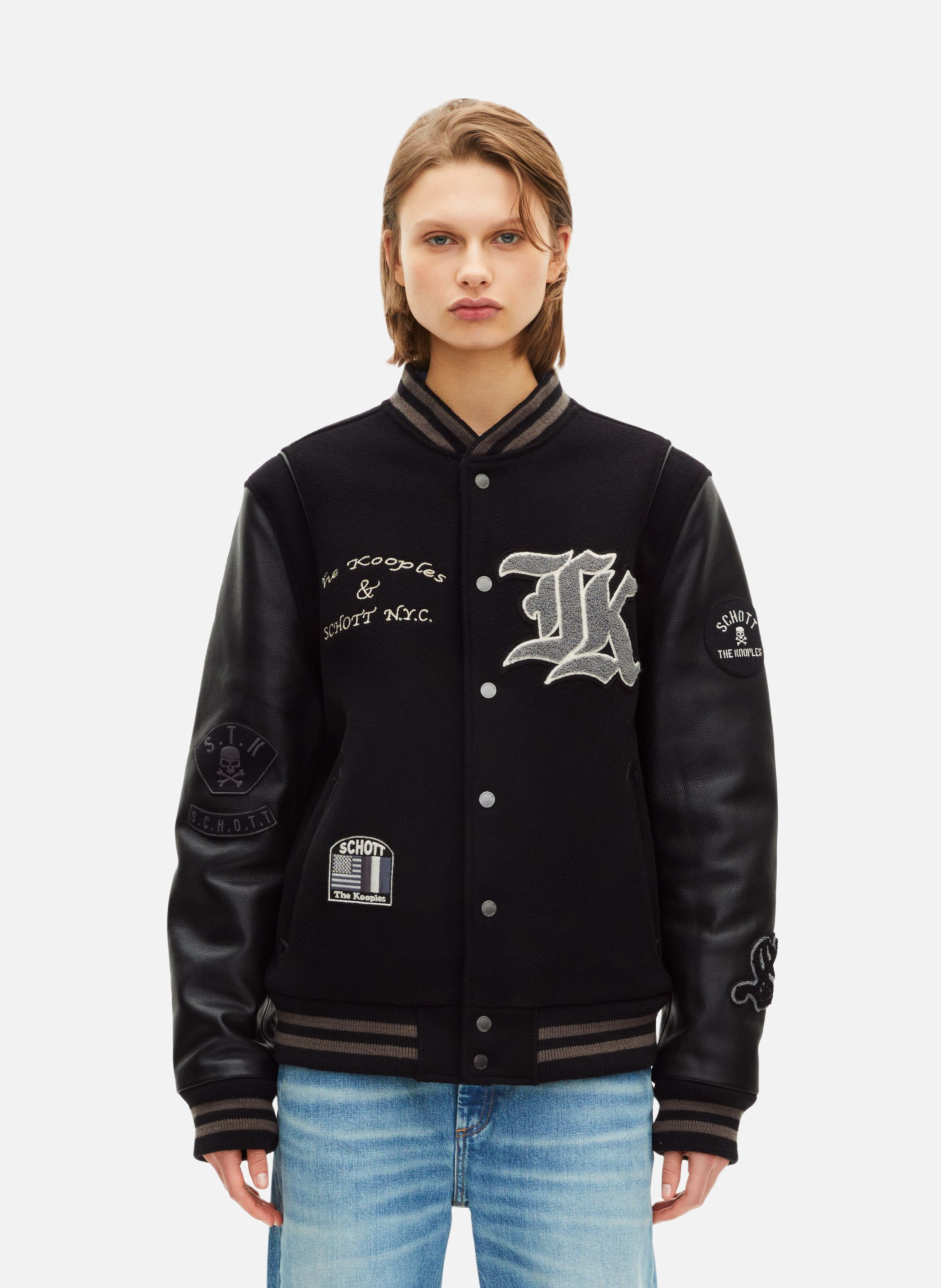 Leather varsity jacket THE KOOPLES Black