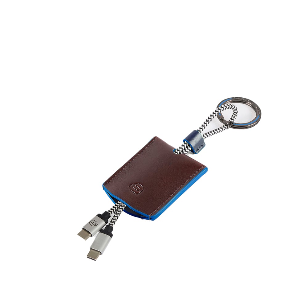 Leather keychain with USB type-c and lightning cables PIQUADRO Brown