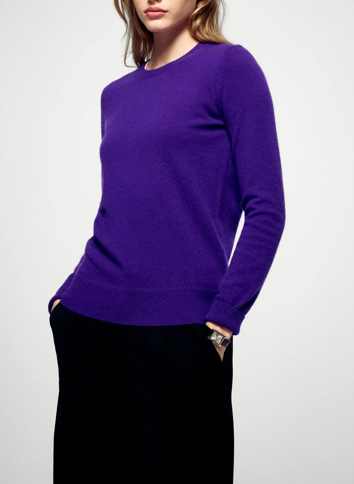 Straight cotton sweater with round neck FROM FUTURE Purple