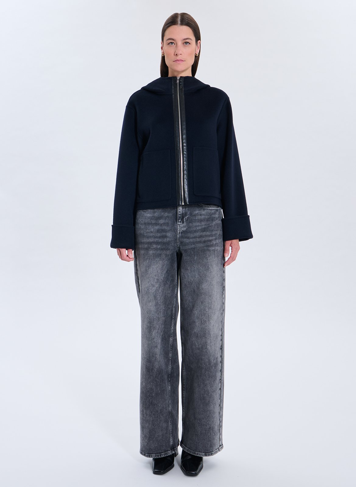 Oversized wool blend hooded jacket ZAPA Blue