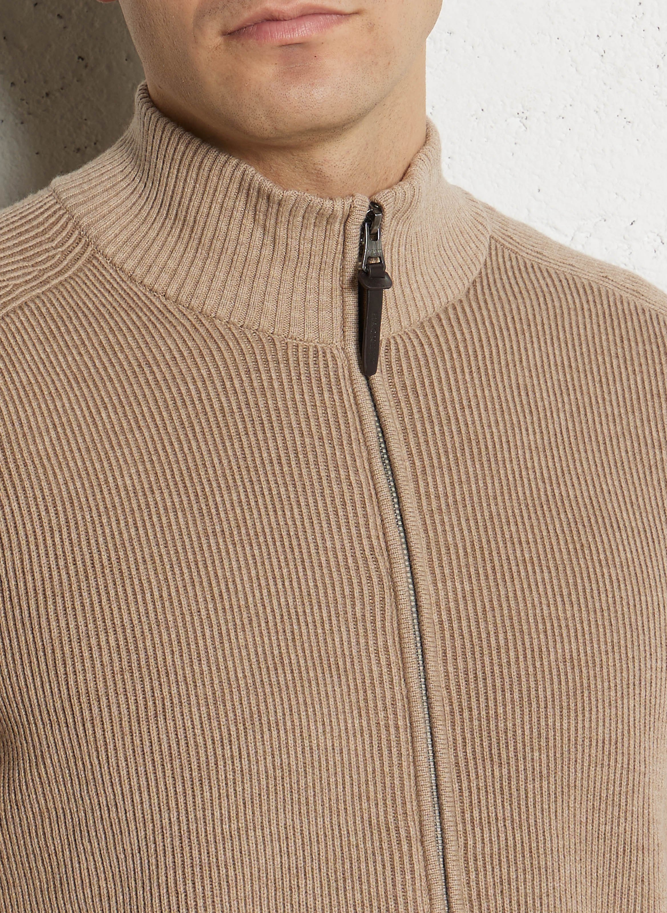 Geribbelde zip-up vest met opstaande kraag HACKETT Bruin