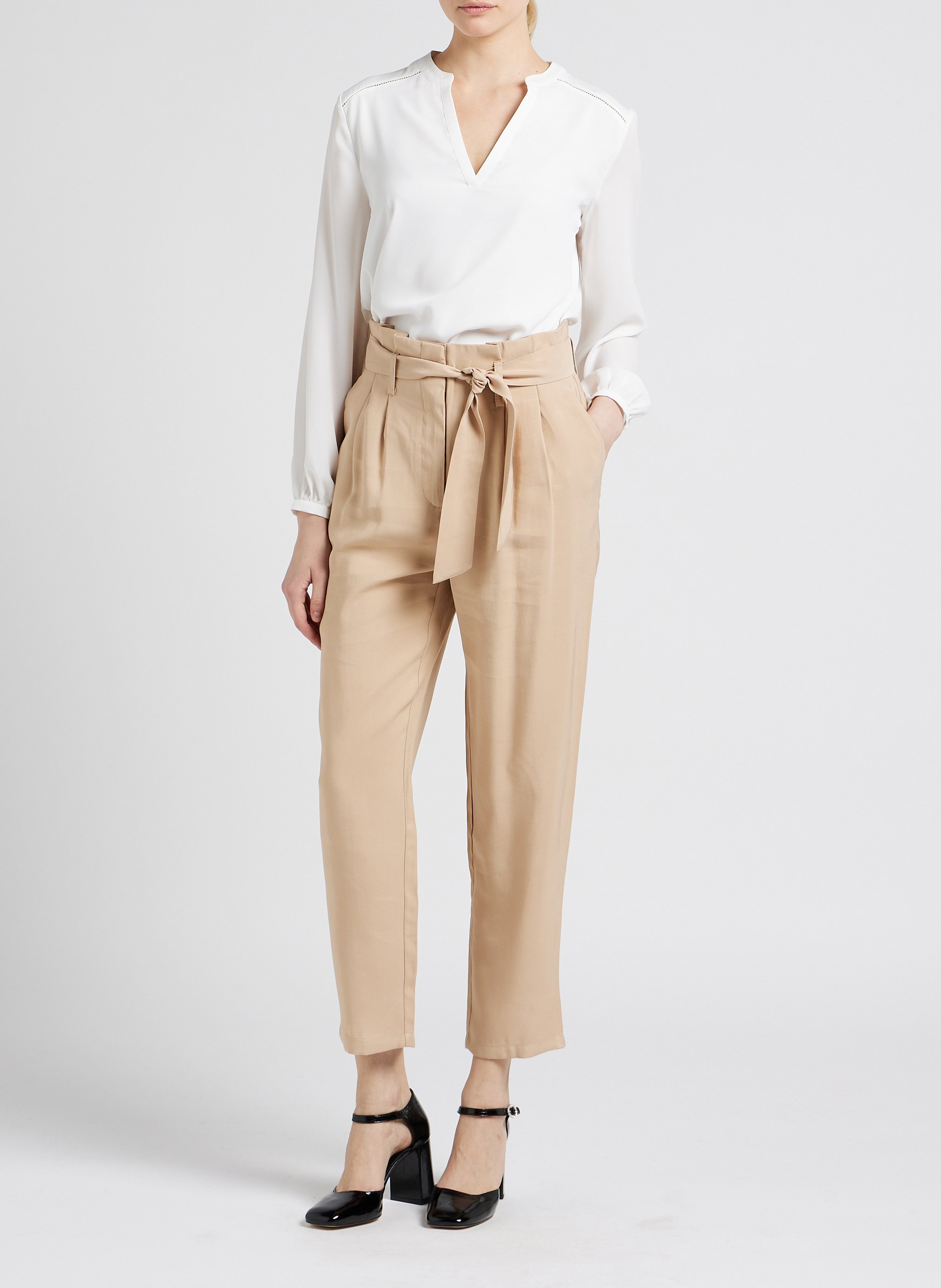 Straight-leg pleated pants VILA Beige