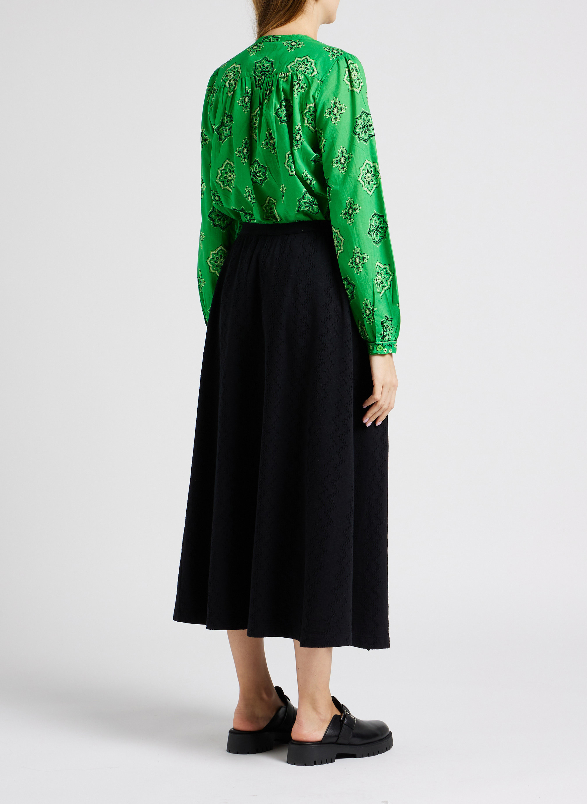 Katoenen blouse met ronde hals en print SWILDENS Groen