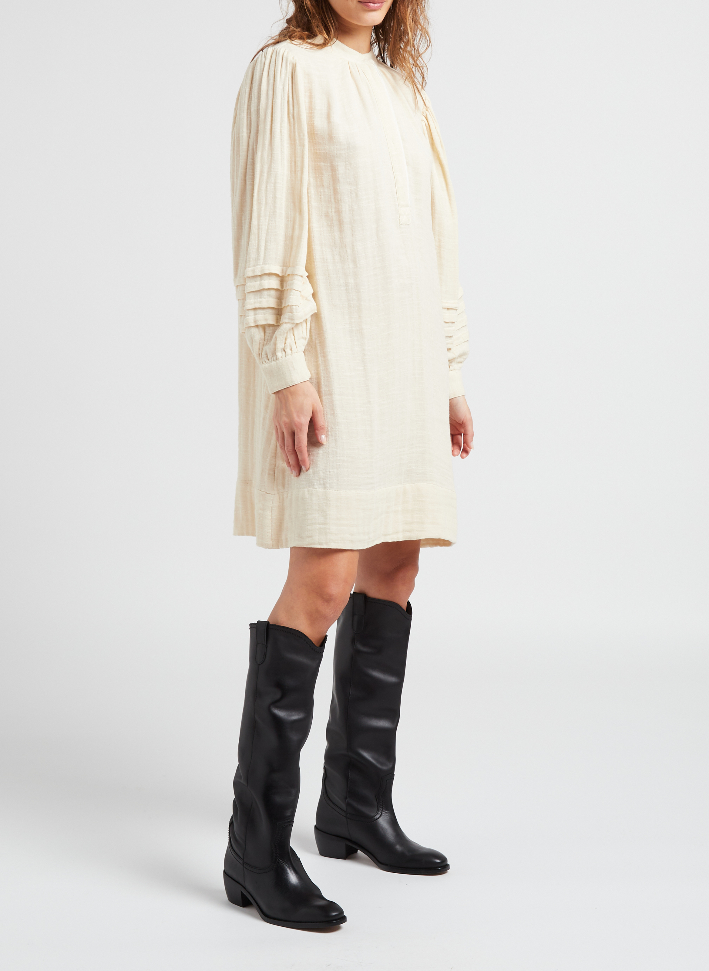 Robe mi-longue col rond en coton  ANTIK BATIK Blanc