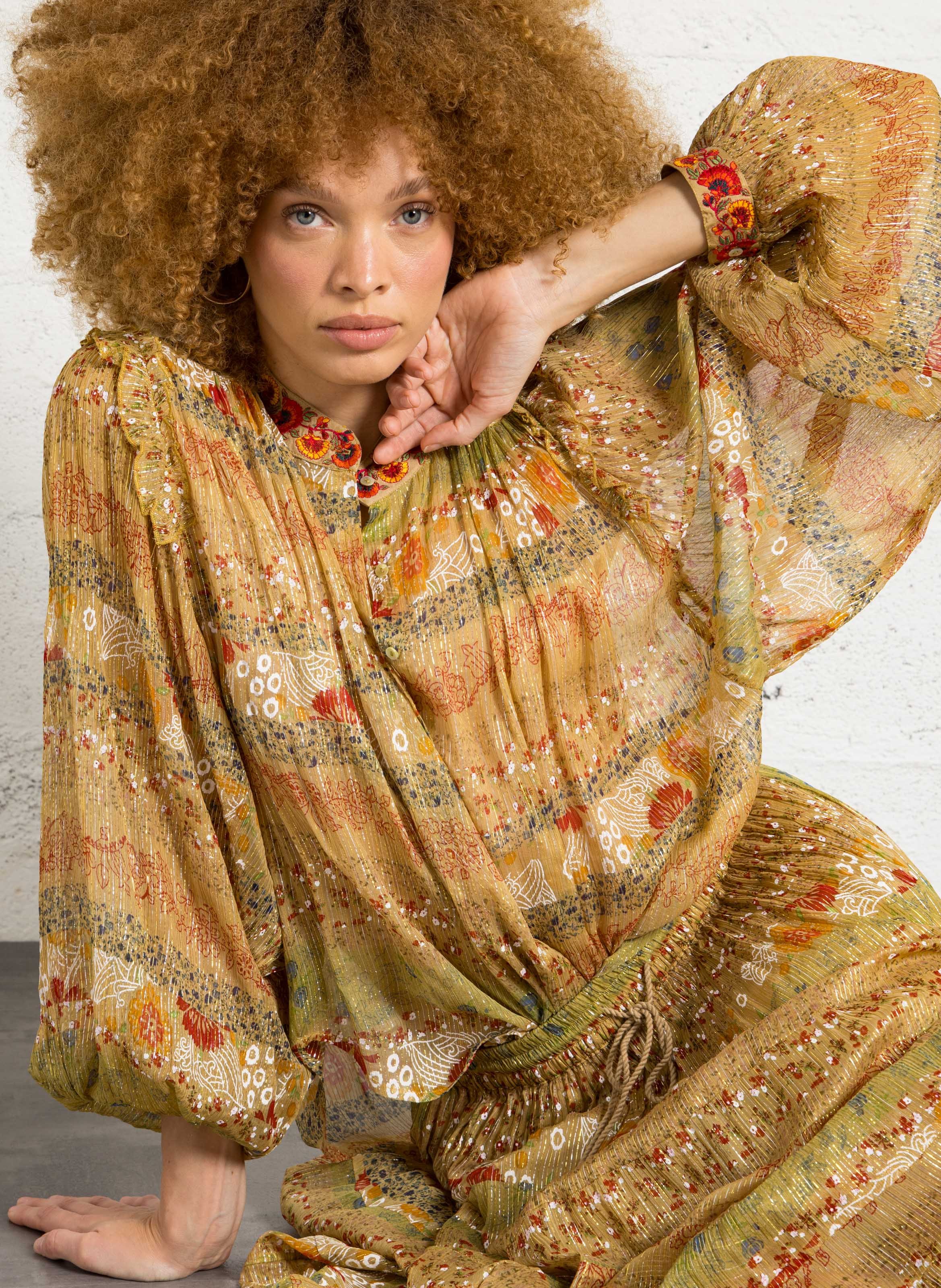 Chemisier fluide imprimé à fils lurex MES DEMOISELLES Multicolore