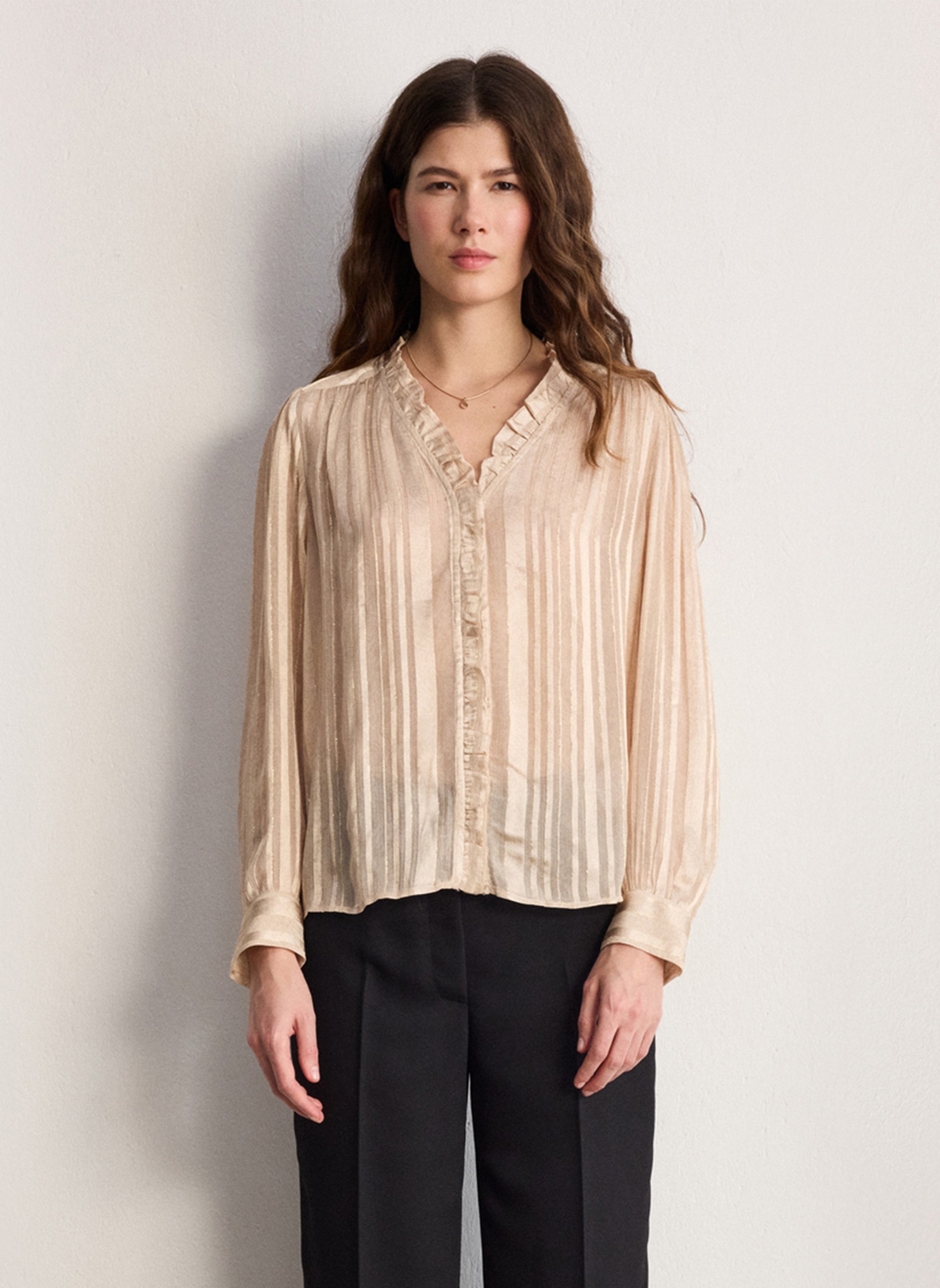 Chemise droite col V  PABLO Beige