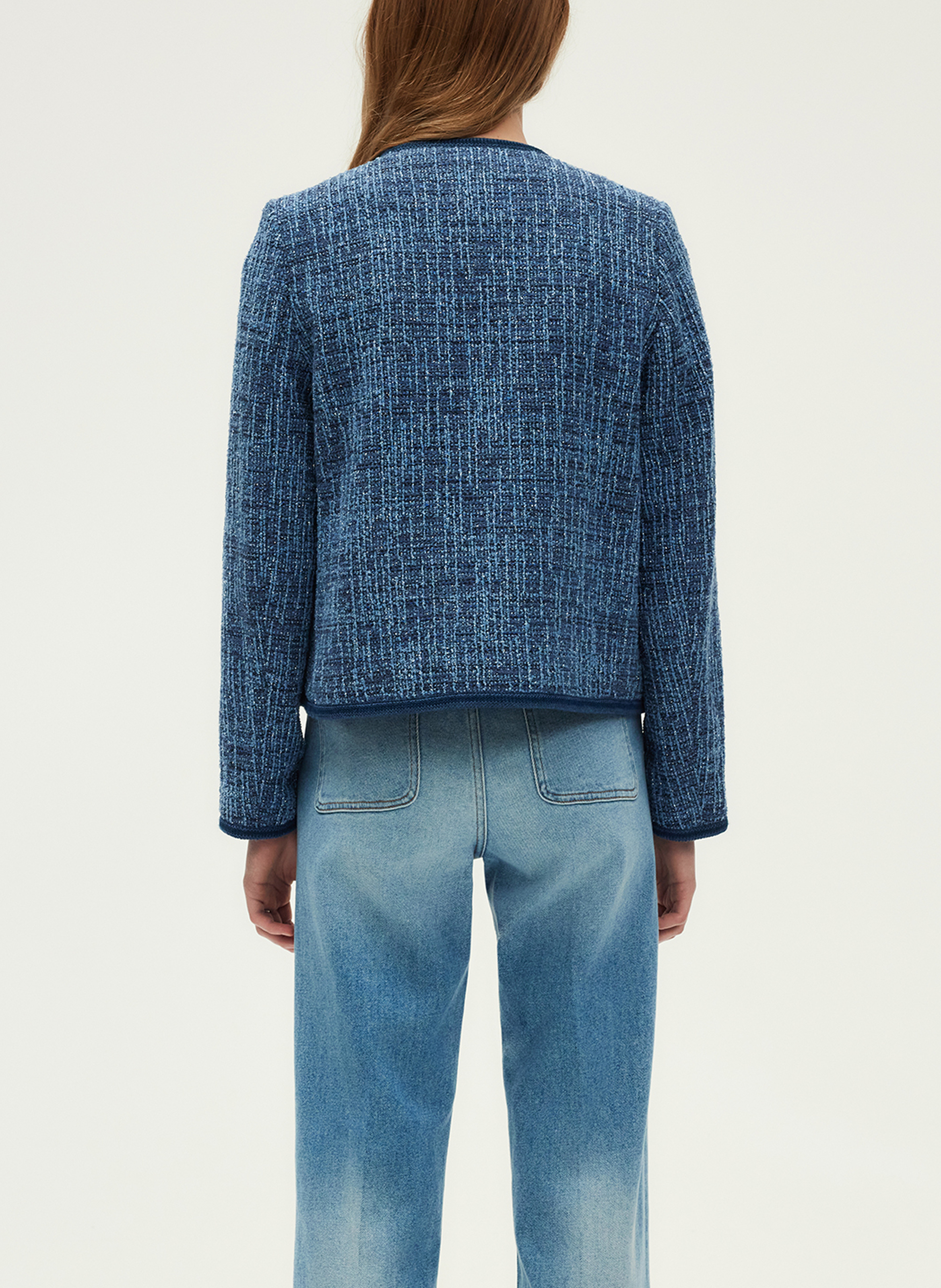 Veste droite col rond en coton mélangé PABLO Bleu