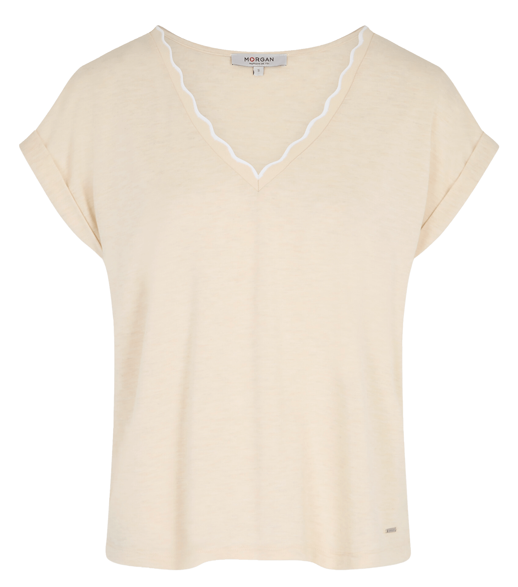 Tee-shirt droit col V uni MORGAN Beige