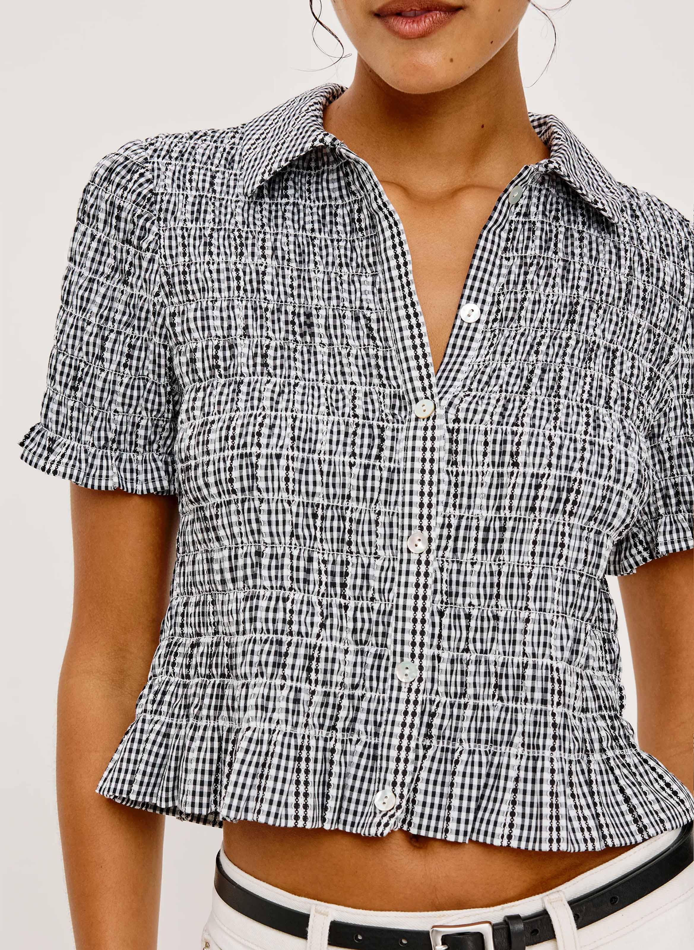 Taillierte Hemdbluse mit klassischem Kragen und Print RAILS Schwarz