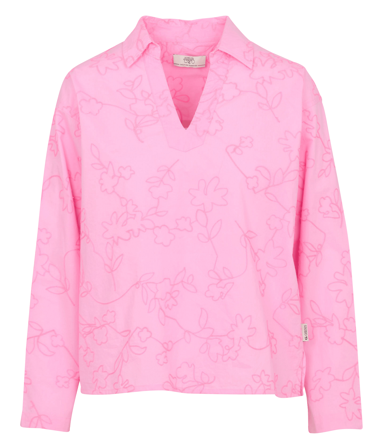 Blouse col v brodée en coton LE TEMPS DES CERISES Bleu