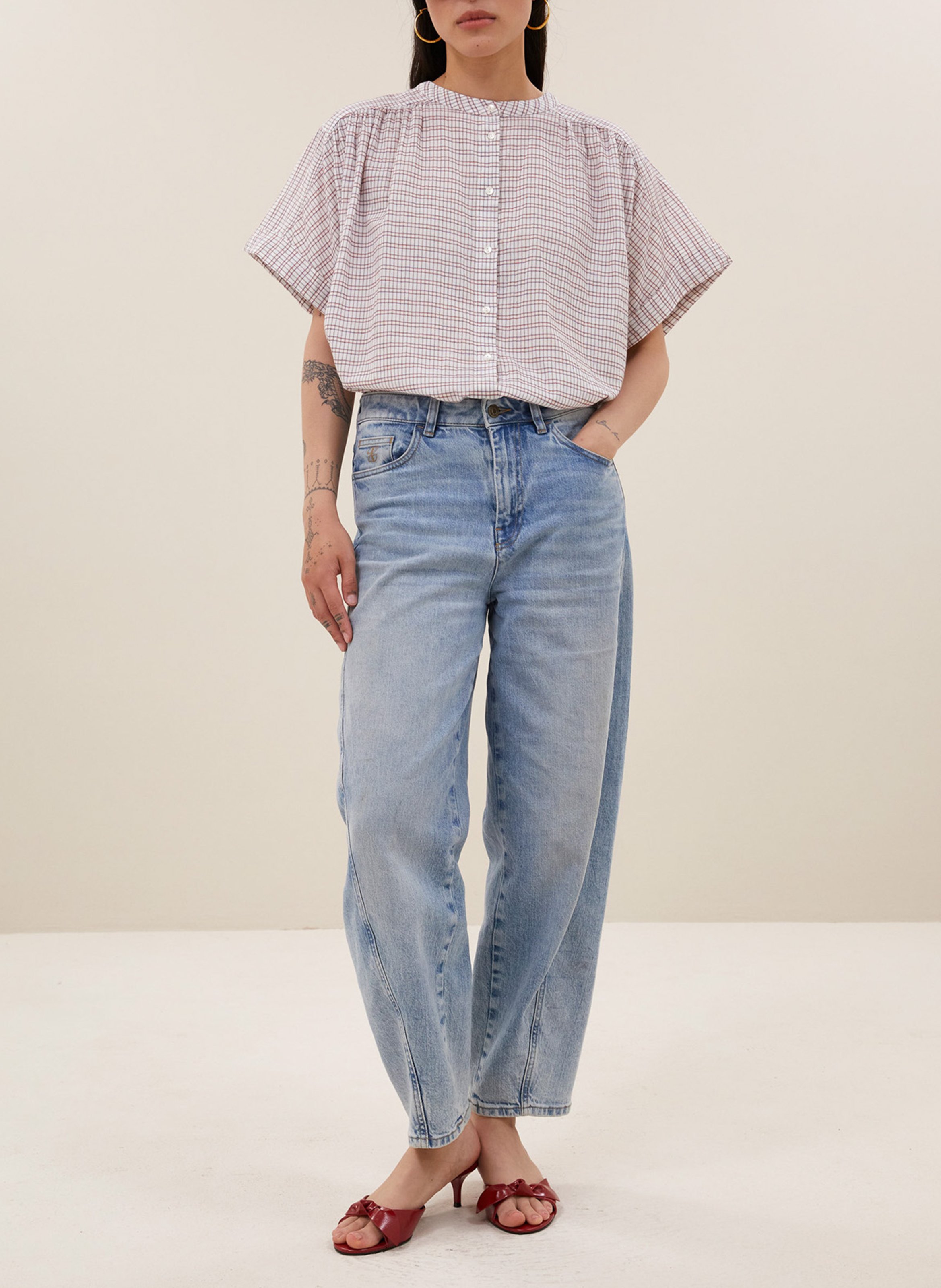 Blouse van biokatoen met ronde hals BY BAR Wit