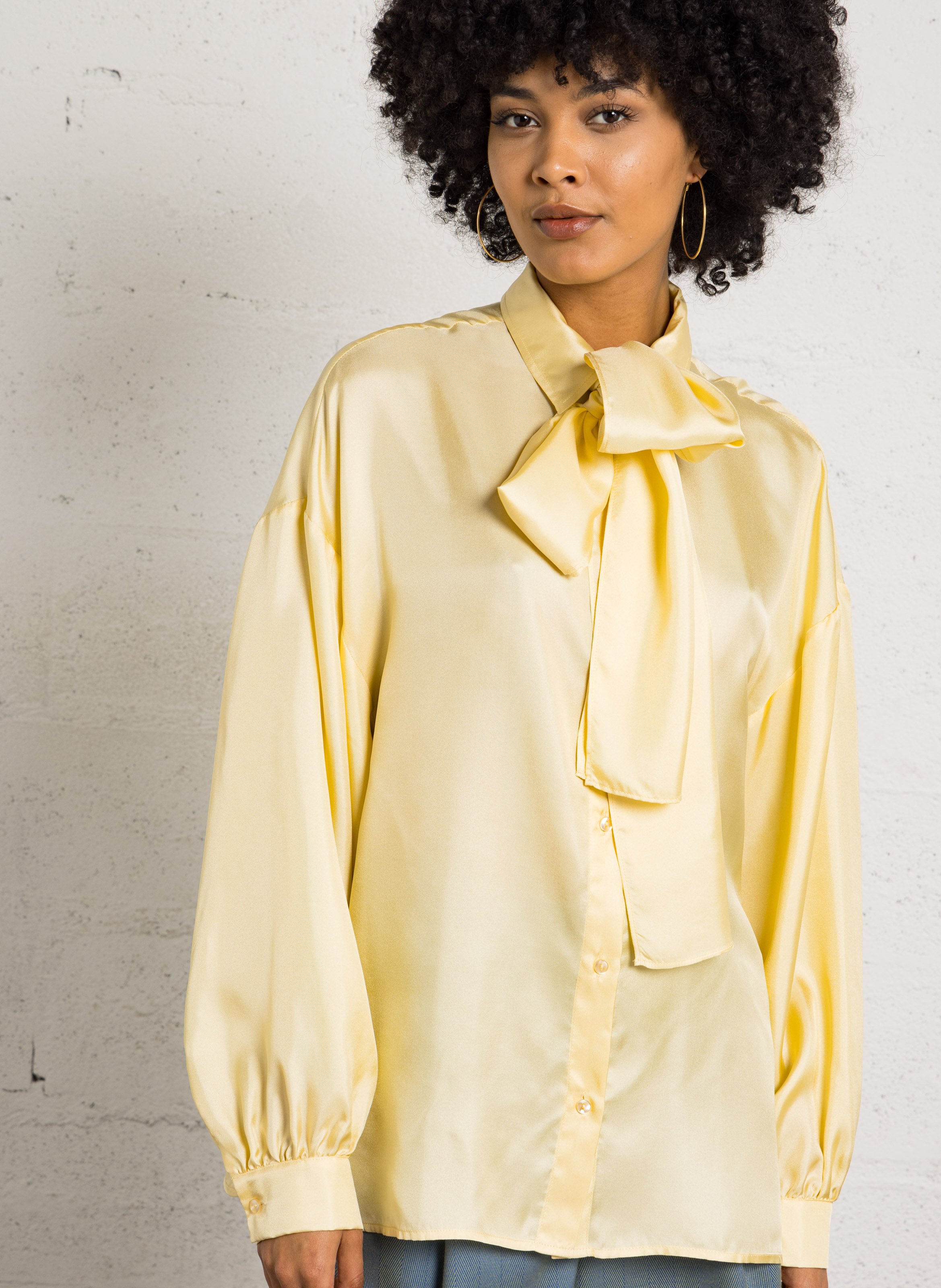 Oversized silk belted shirt STELLA NOVA Yellow