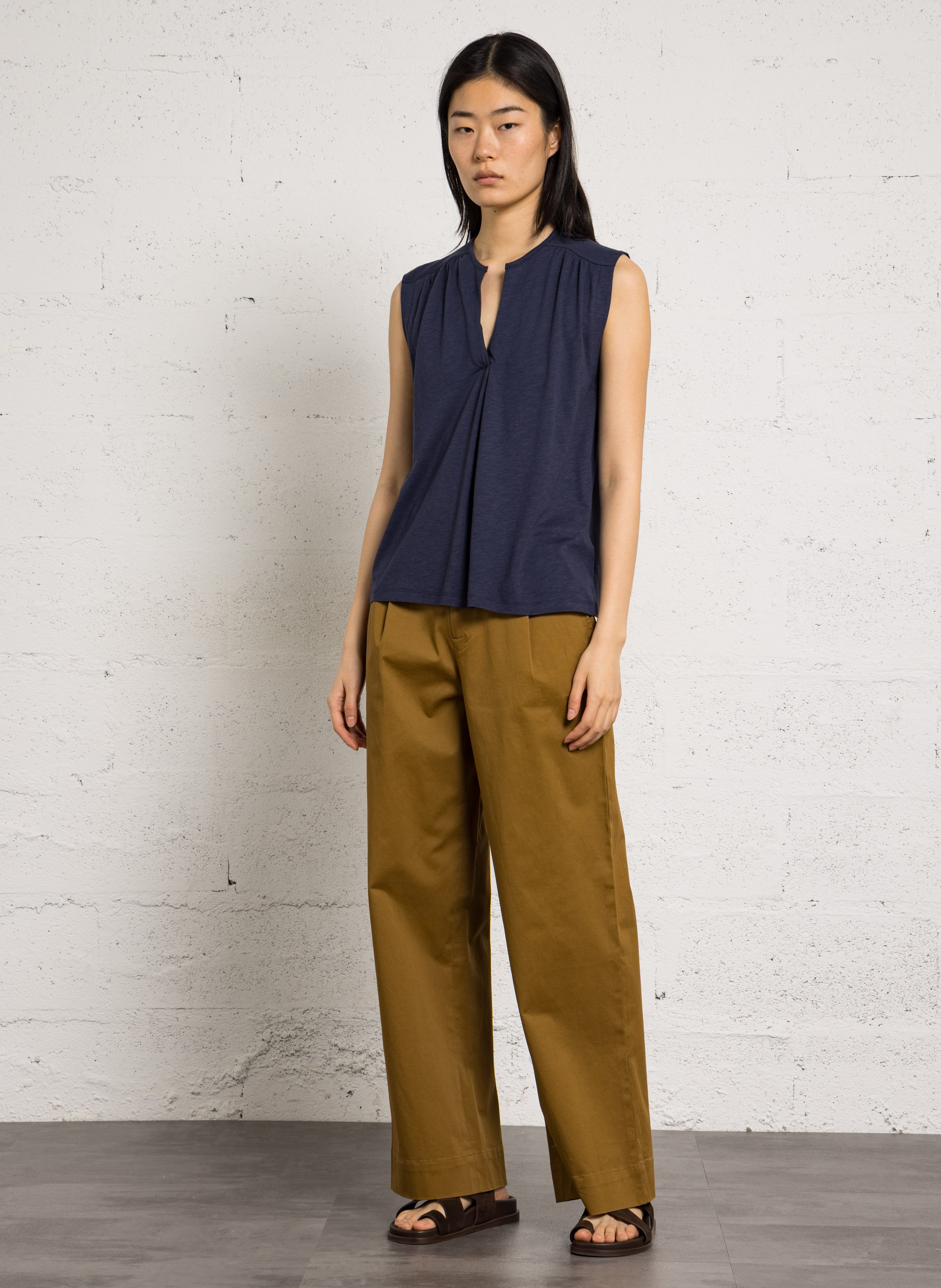 Wijde T-shirt van katoenmix met V-hals SUD EXPRESS Blauw