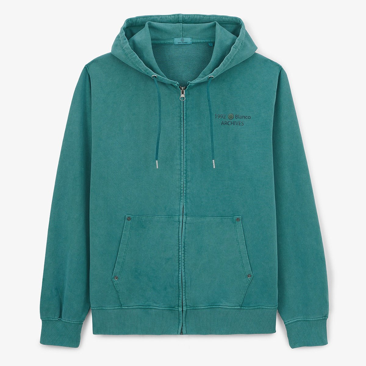 Zip-up hoodie in old dye cotton SERGE BLANCO Green