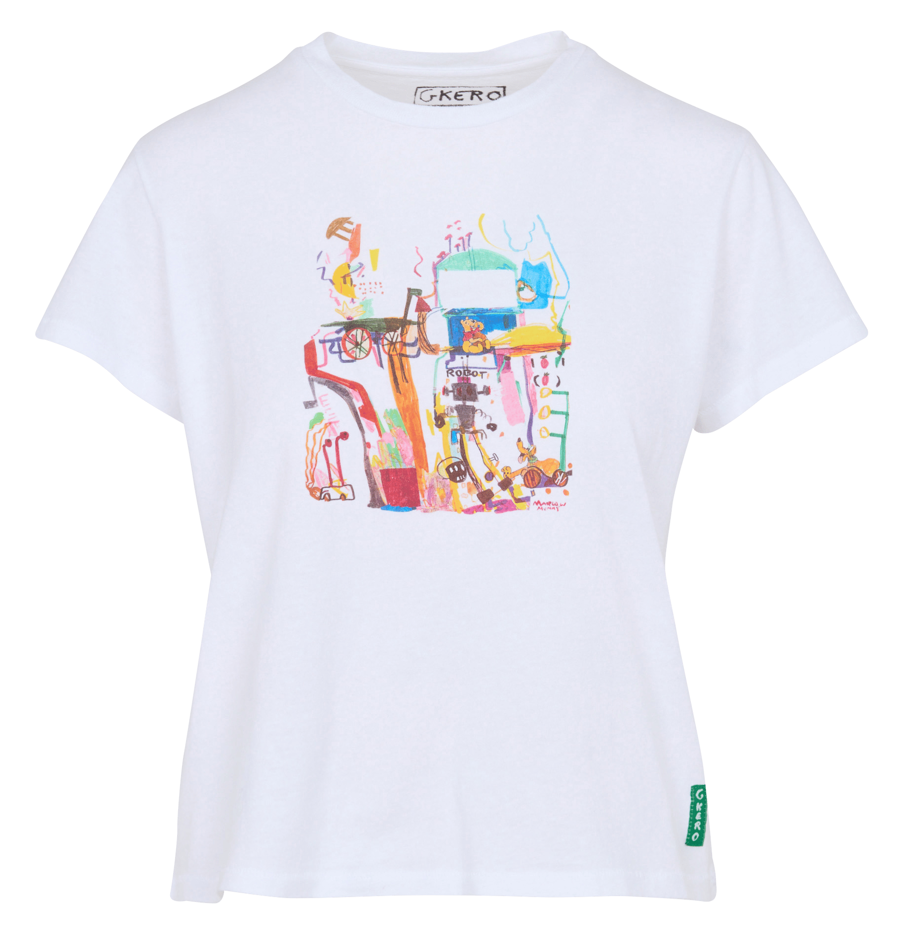 Straight round neck printed cotton t-shirt G.KERO White