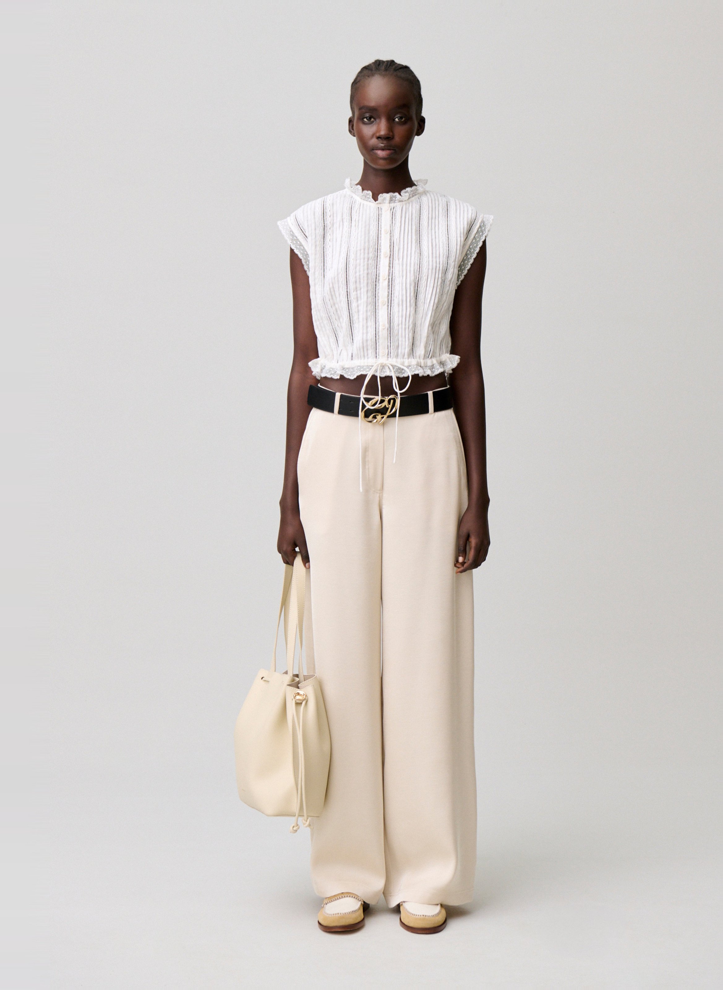 Korte top van kant met knopen CLAUDIE PIERLOT Beige