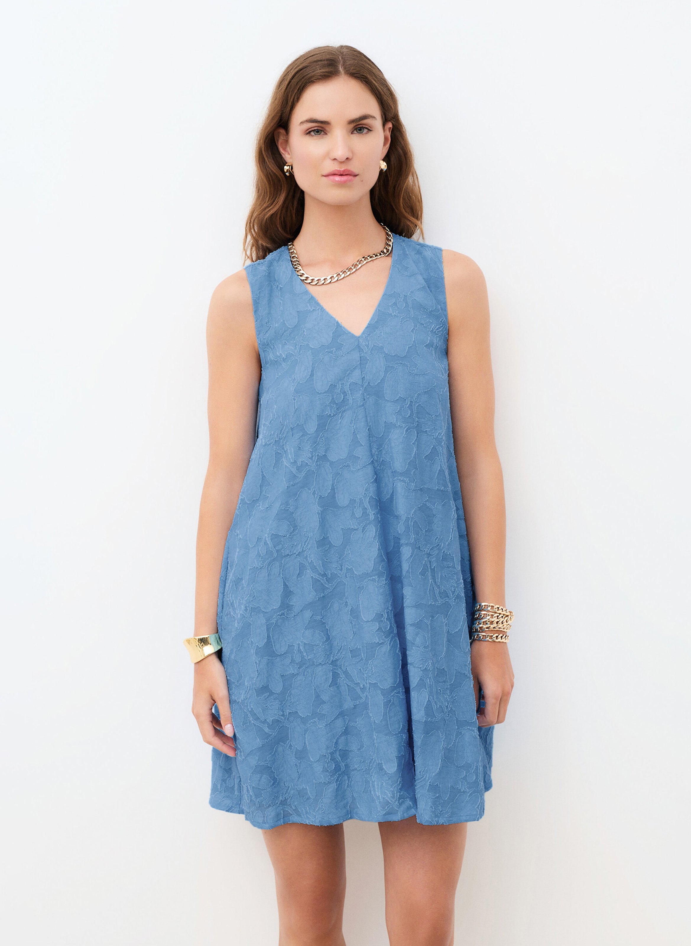 Kurzes ärmelloses ausgestelltes Kleid CAROLL Blau