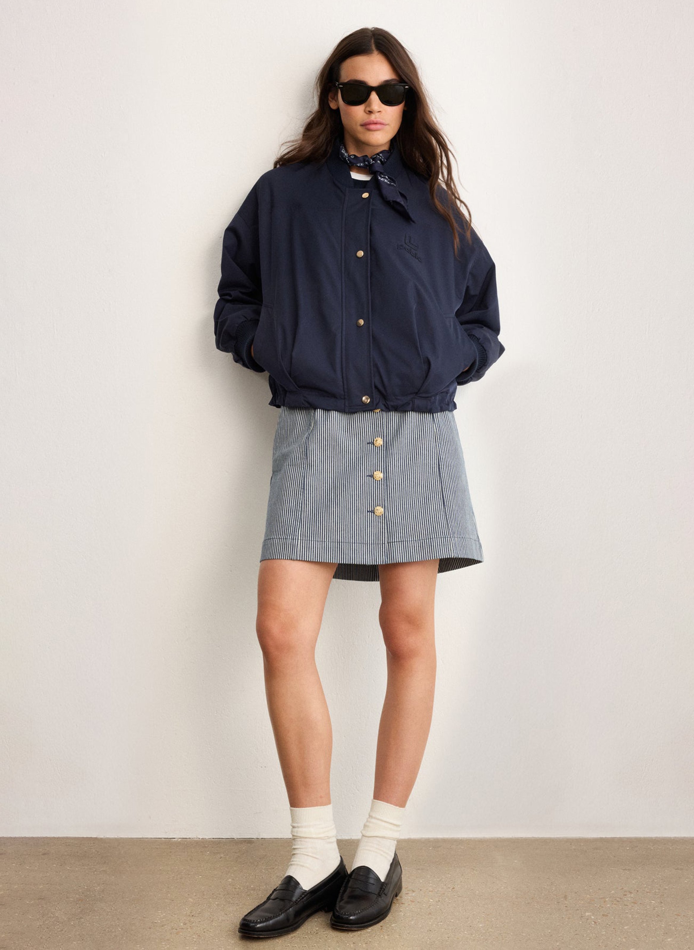 Falda corta evasé a rayas PABLO Azul