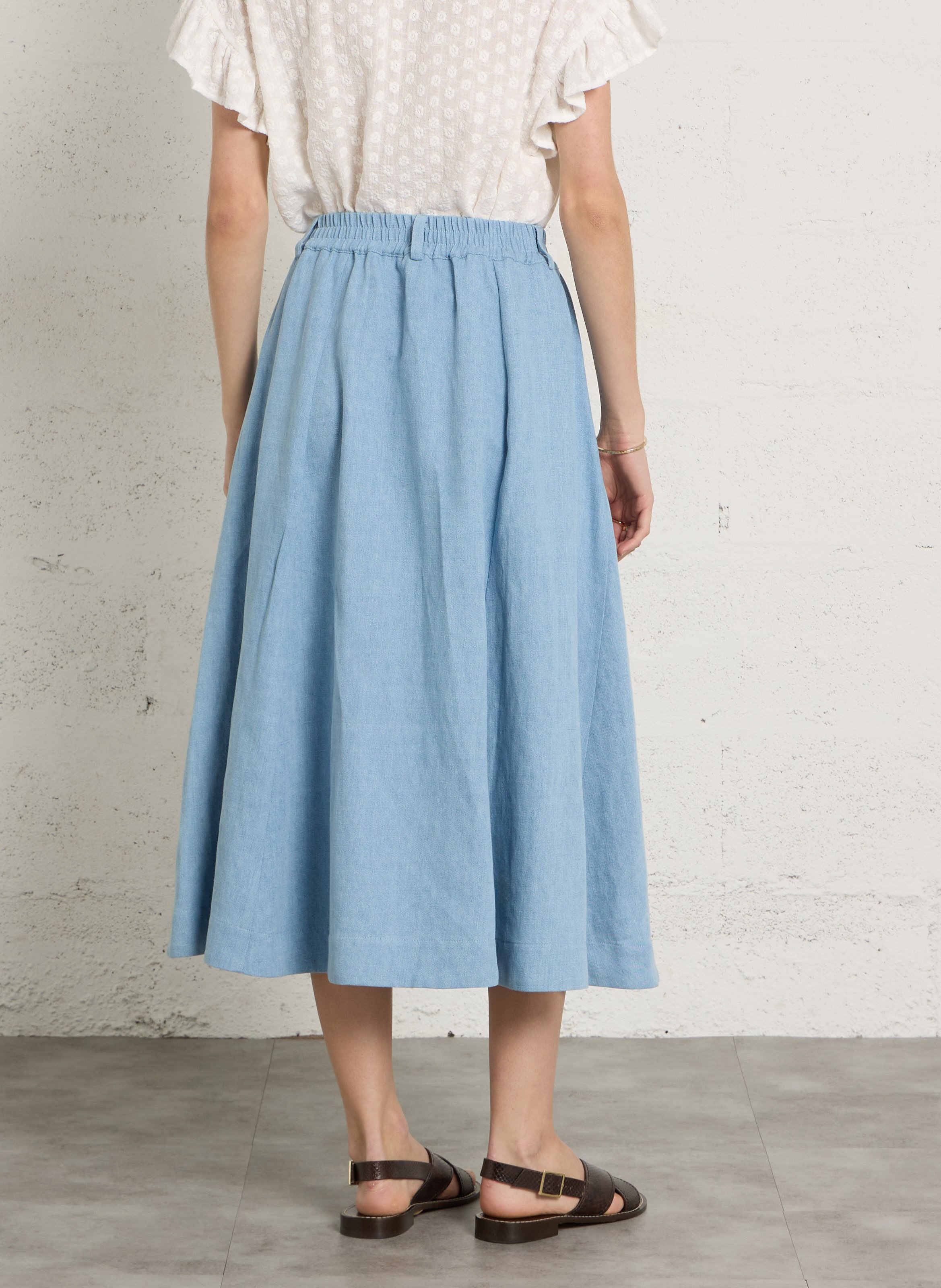 Jupe longue en coton et lin SUZIE WINKLE Bleu