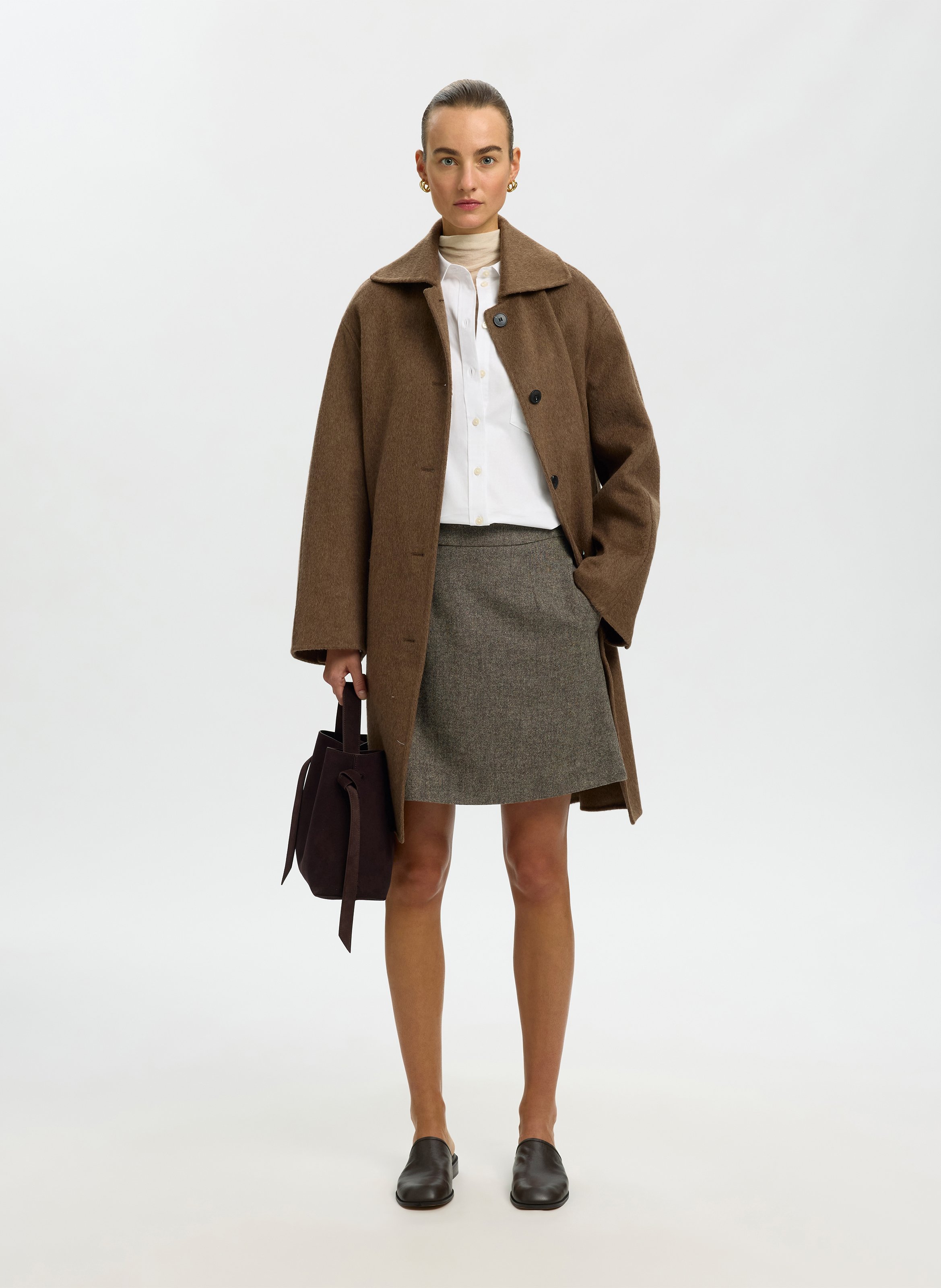 Jupe courte droite SELECTED Marron