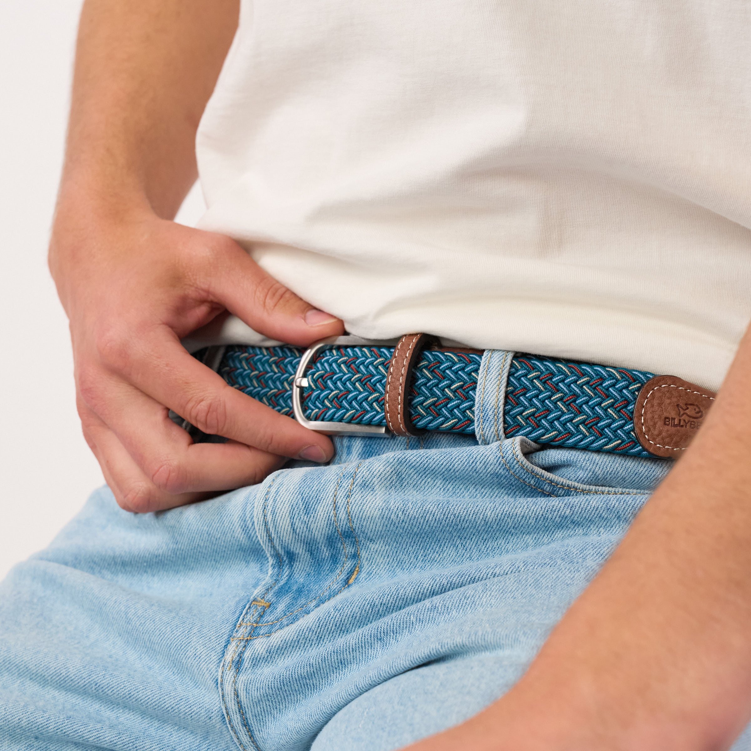 Multicolored braided elastic belt BILLYBELT Blue