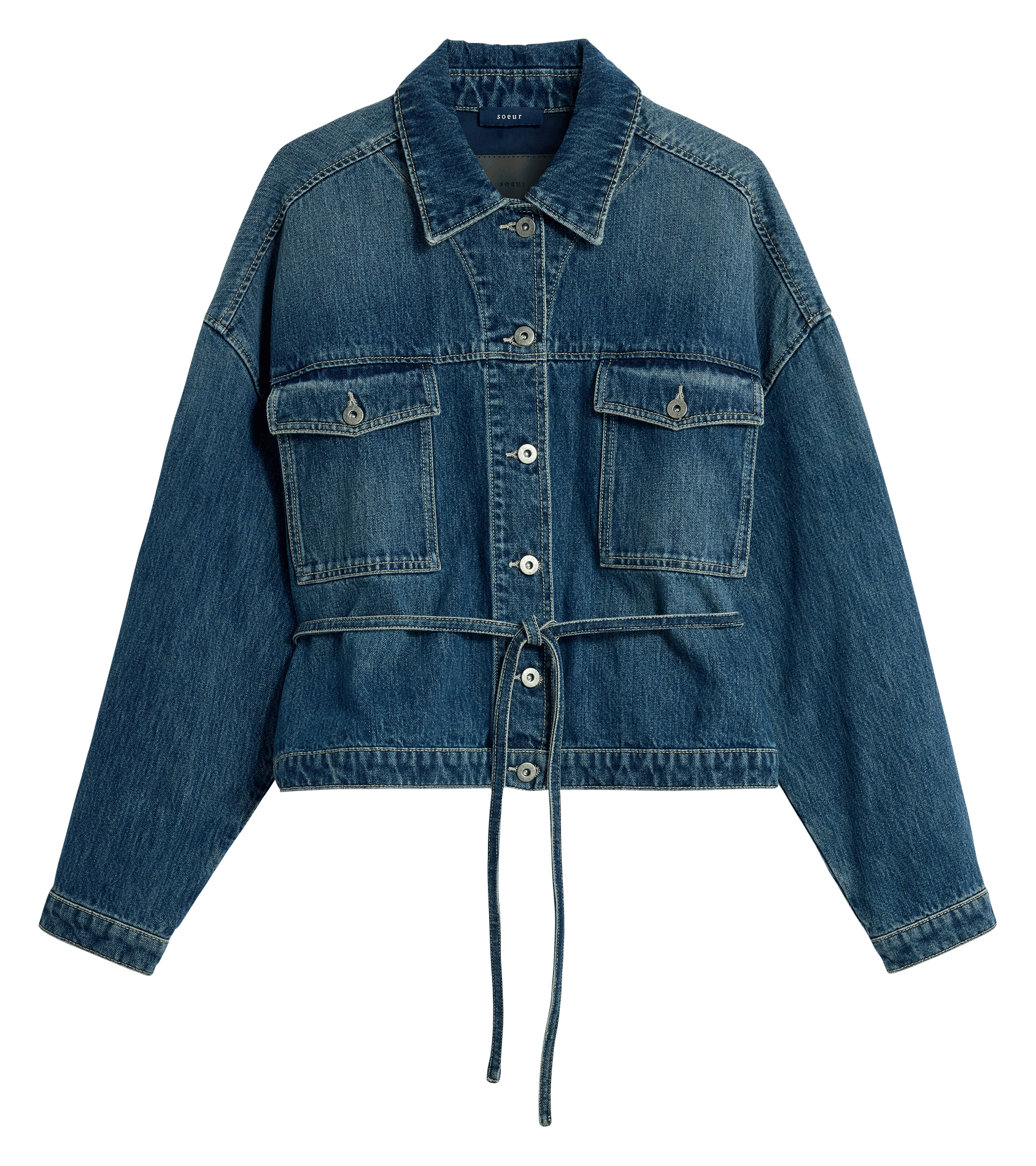 Veste ample ceinturée en denim SOEUR Bleu