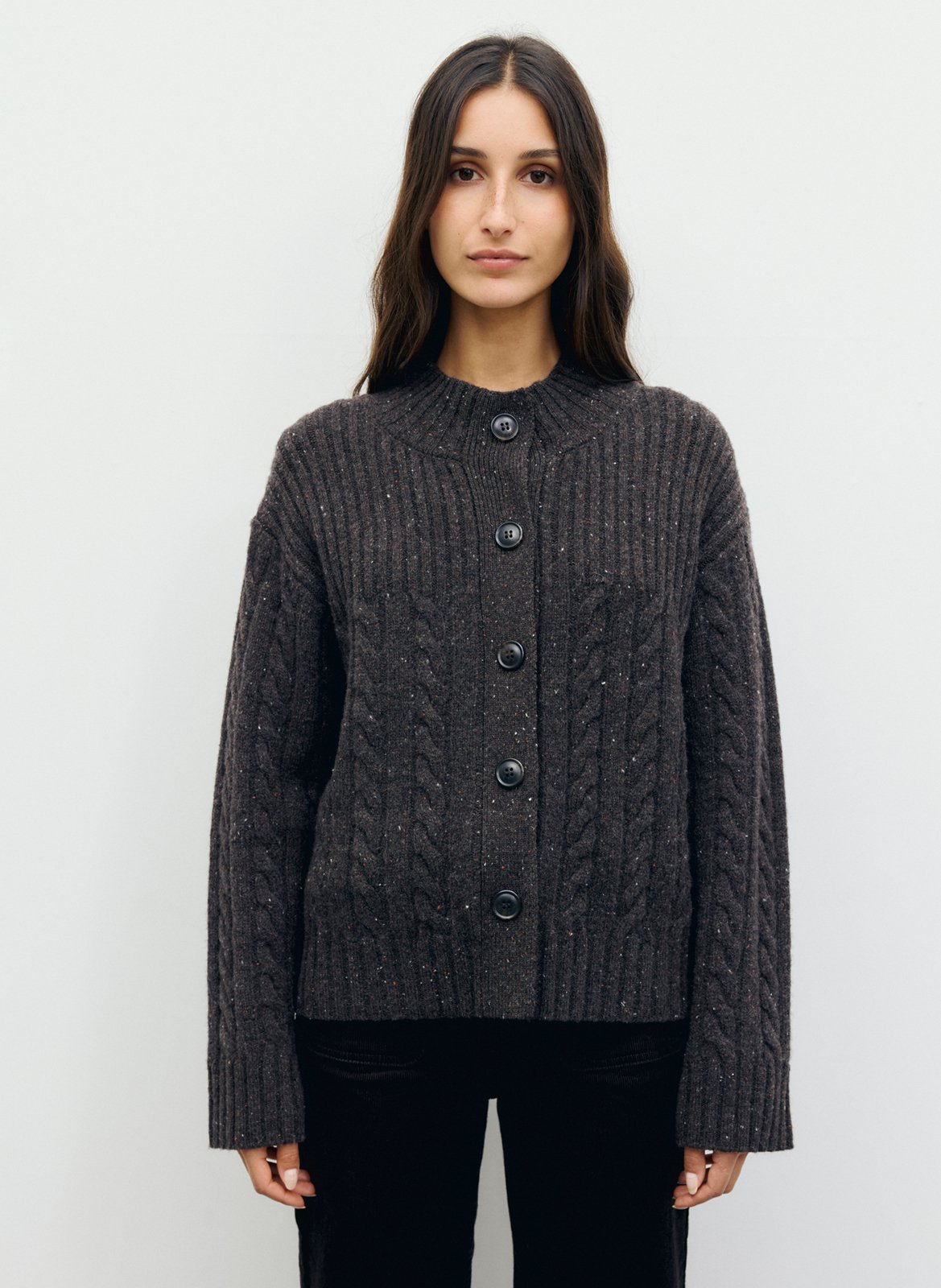 Gilet droit col montant à paillettes en laine GERARD DAREL Marron