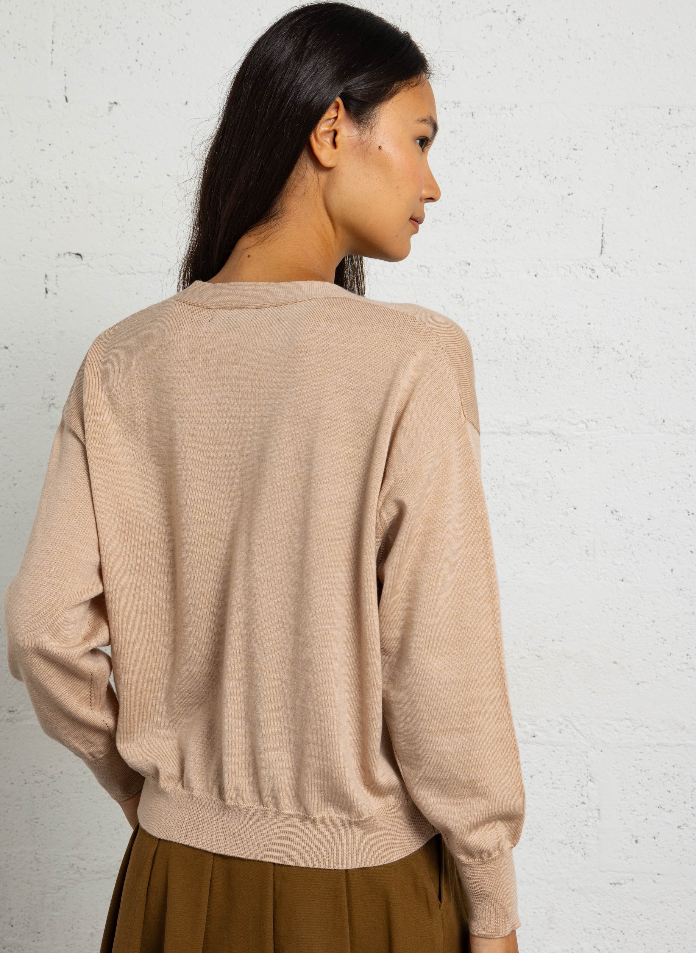 Oversize-Strickjacke aus Wolle mit V-Ausschnitt SOEUR Beige