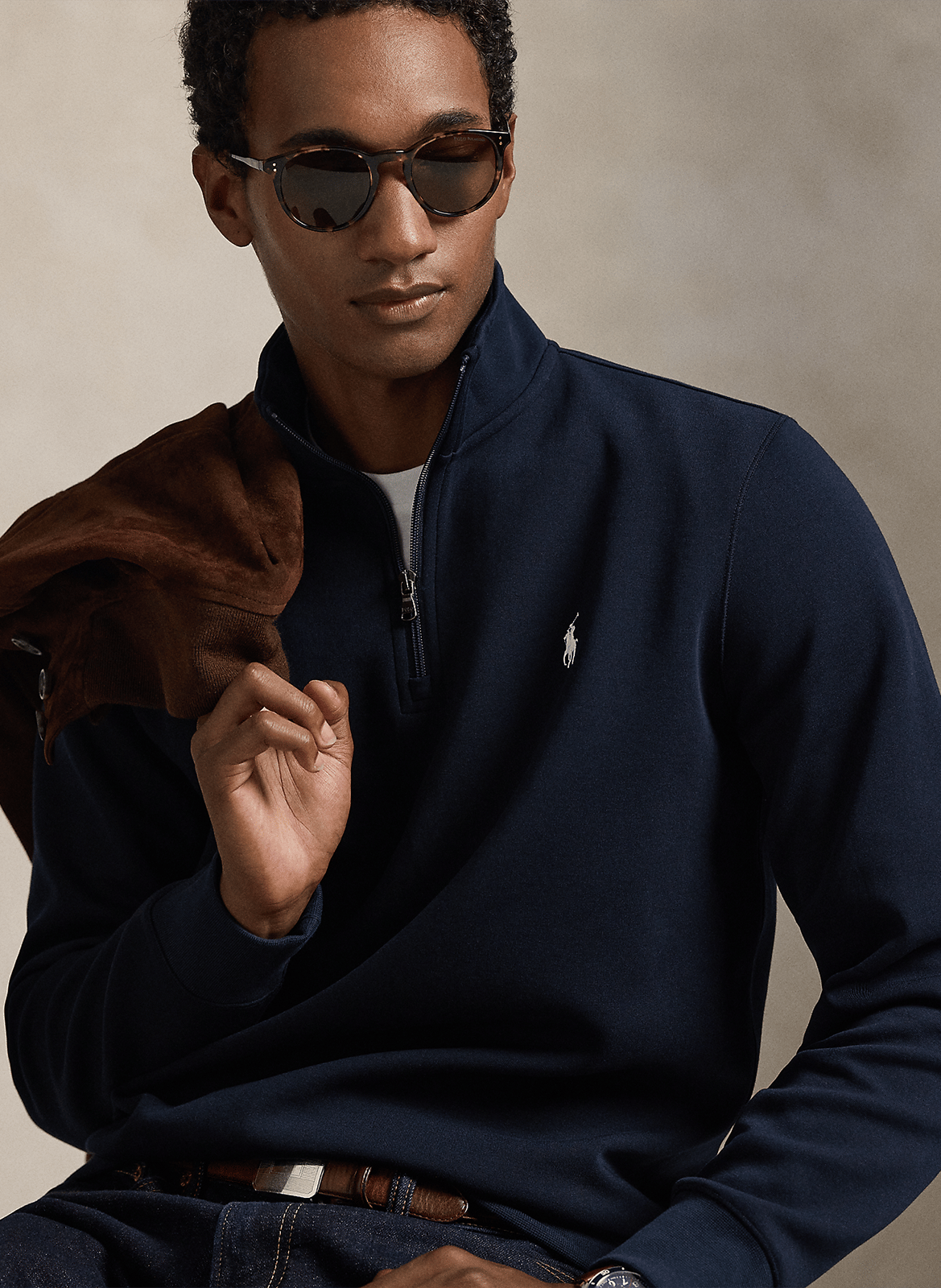 Sweat col montant en coton mélangé POLO RALPH LAUREN Bleu