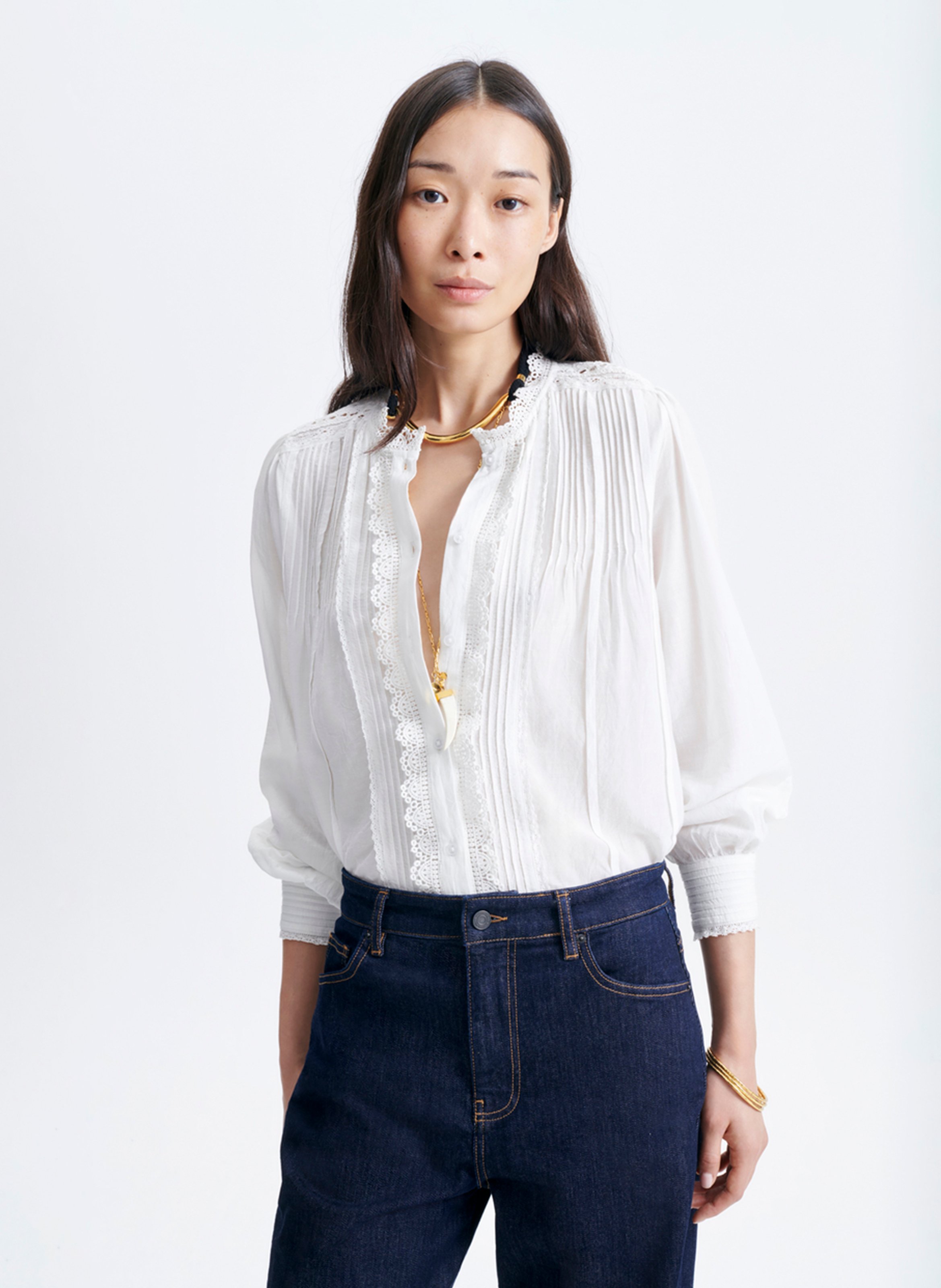 Blusa recta cuello redondo de algodón mezclado VANESSA BRUNO Blanco