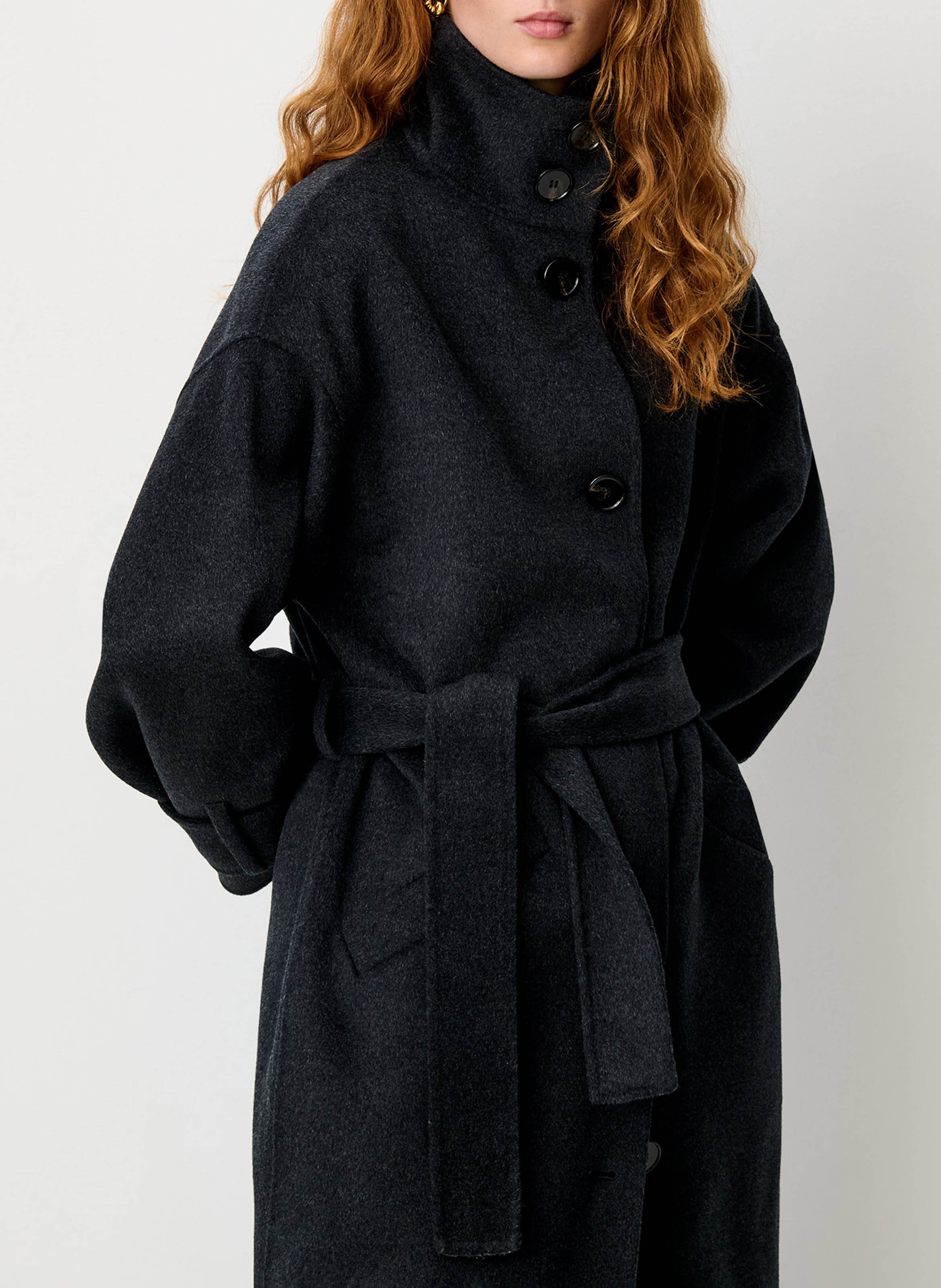Wool-blend long belted coat SESSUN Grey