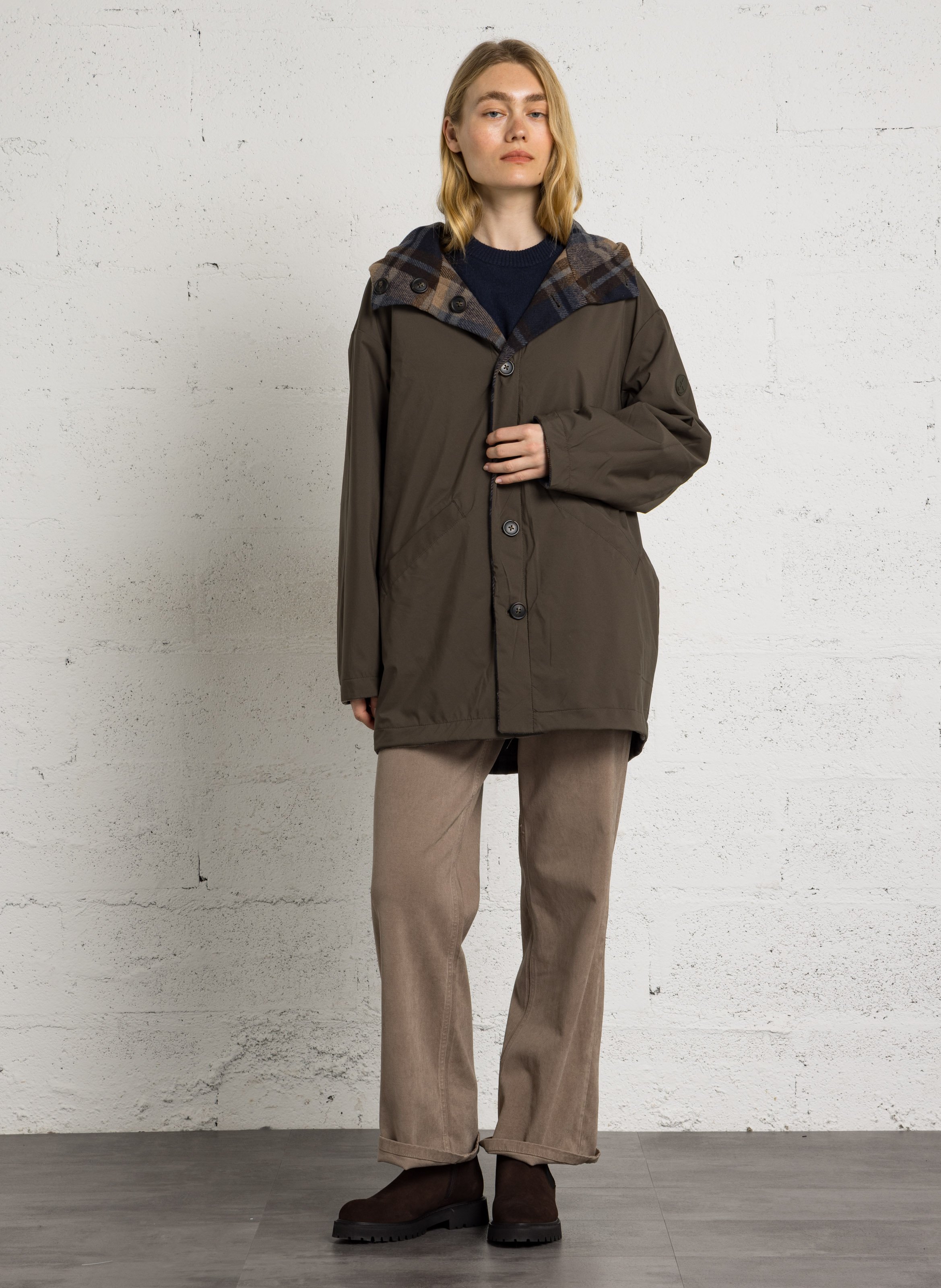 Manteau oversize à carreaux SUD EXPRESS Kaki