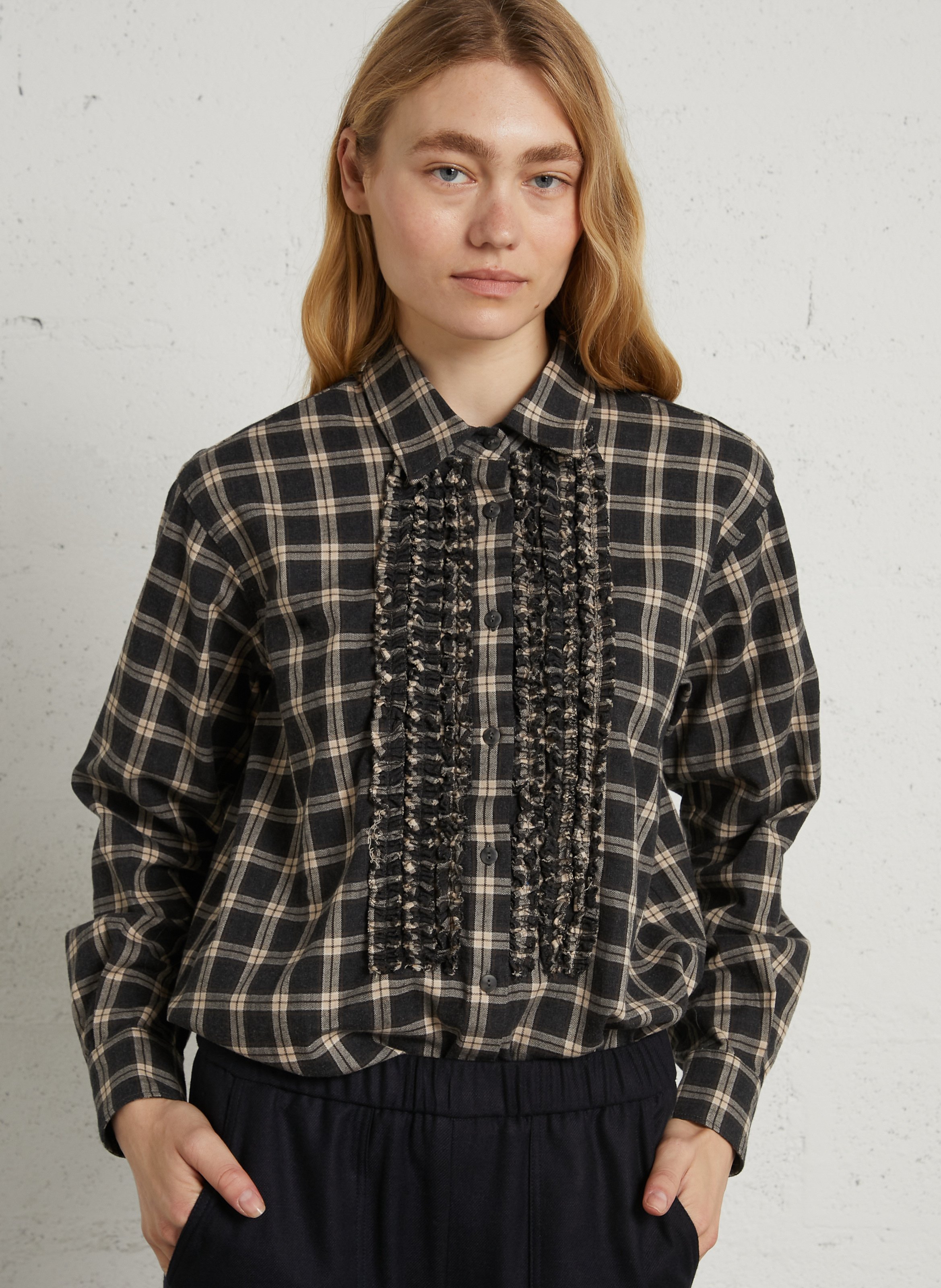 Checked cotton ruched shirt DIEGA Grey