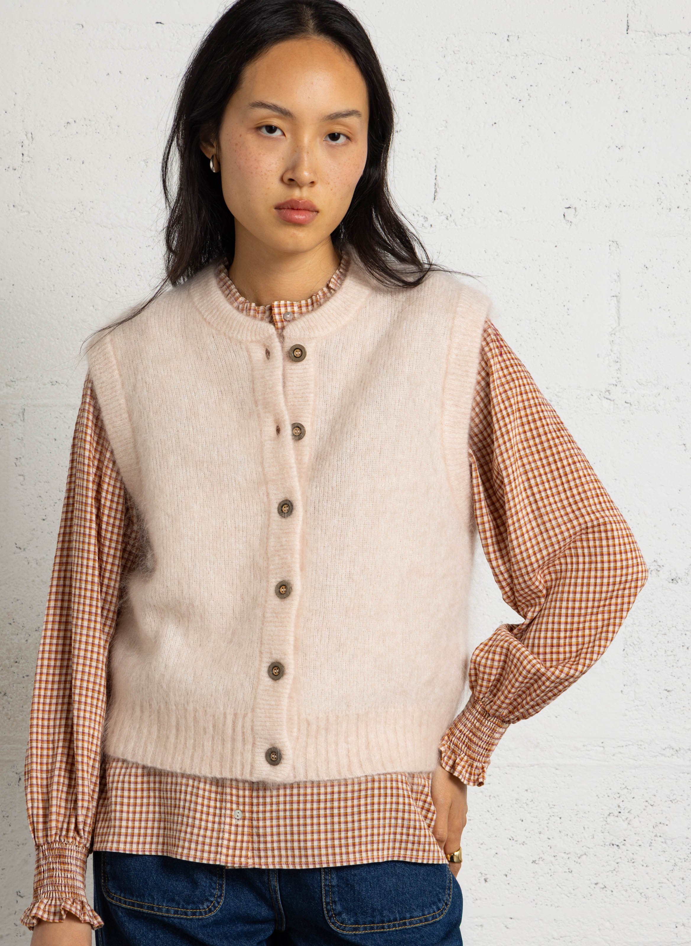 Gilet sans manches droit col rond en mohair mélangé MAISON 123