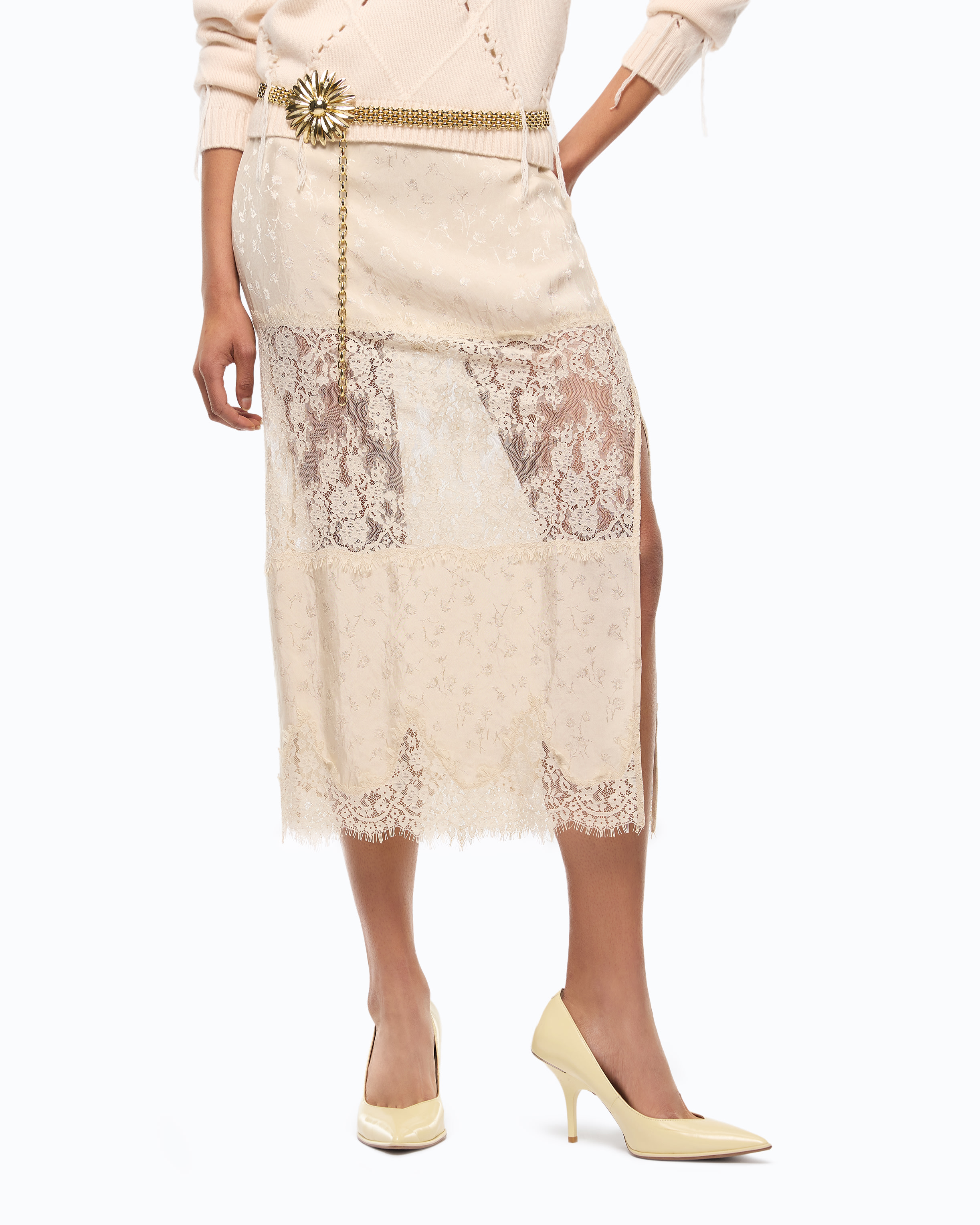 Lace pencil skirt PINKO Grey