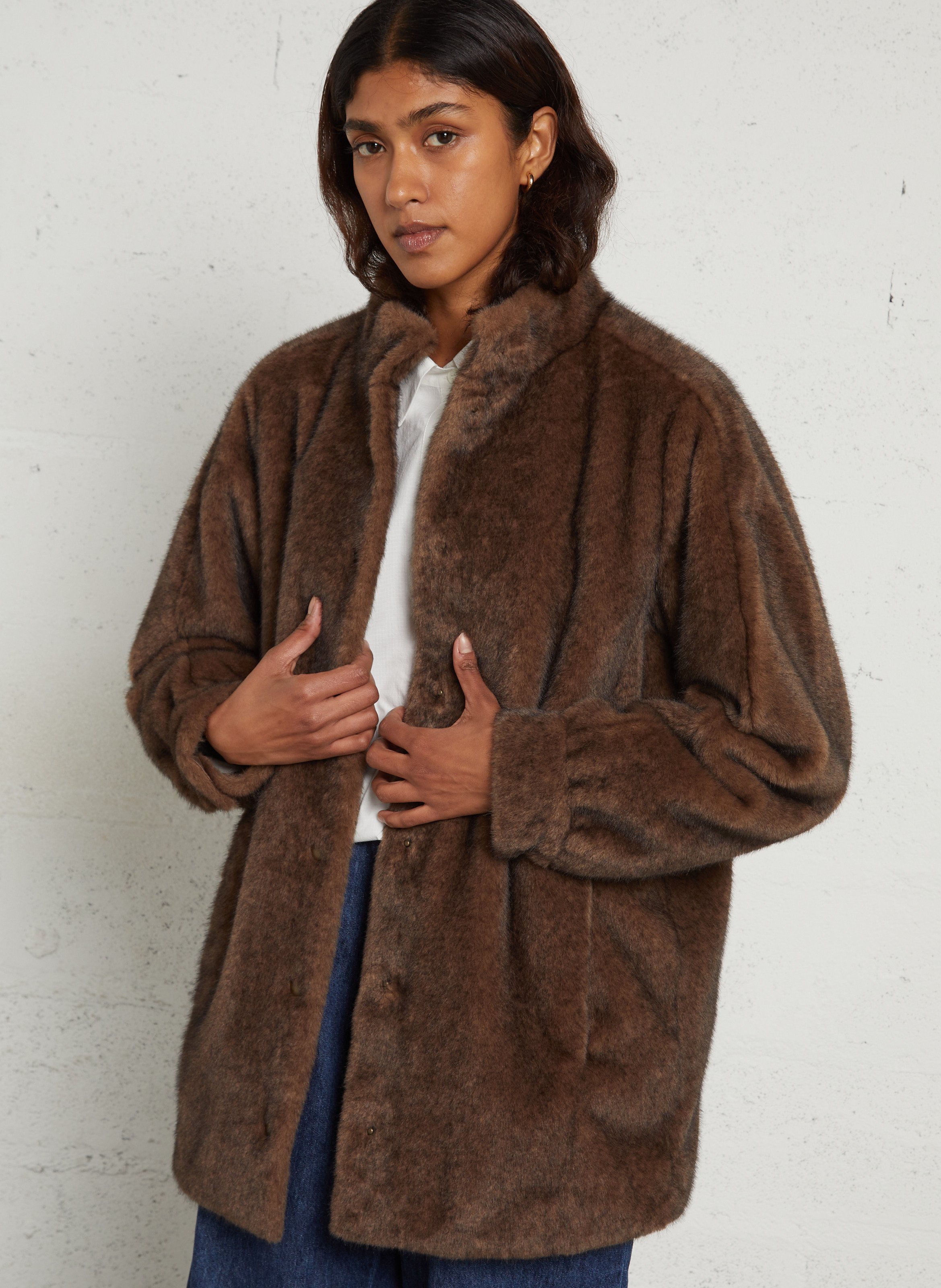 Manteau mi-long en fourrure synthétique MAISON 123 Gris