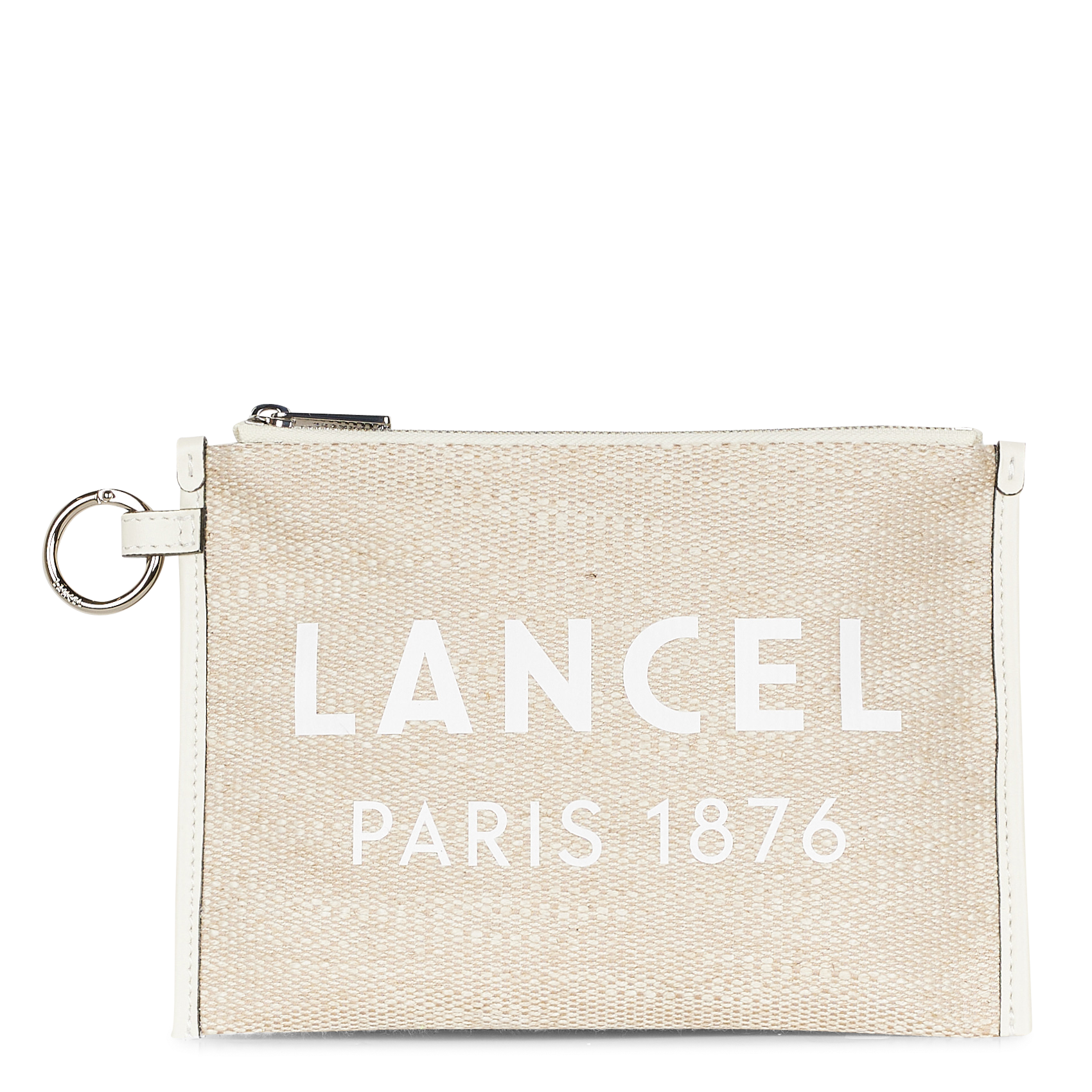 Pochette en toile de jute et cuir LANCEL Blanc