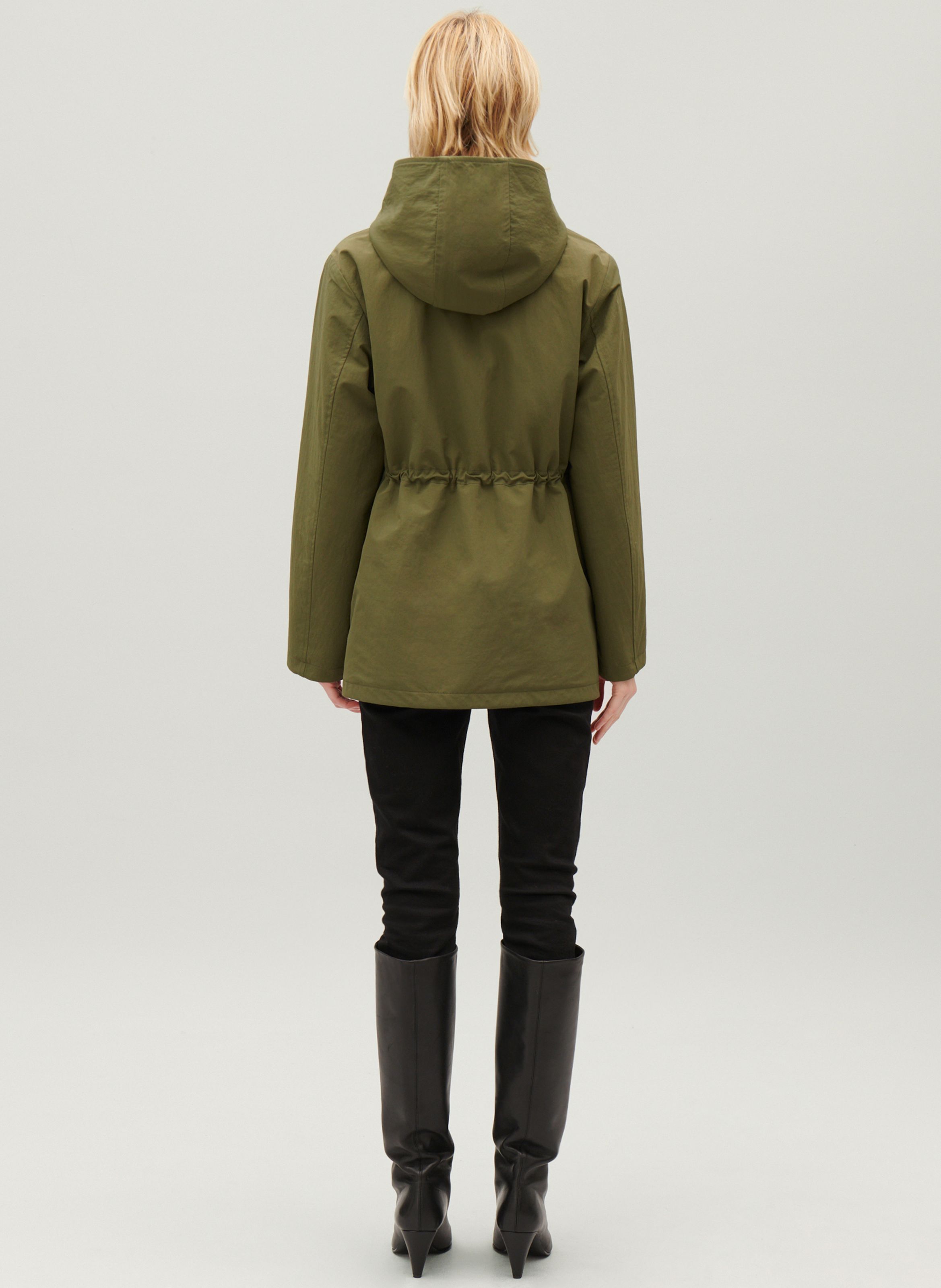 Khaki Hooded reversible raincoat