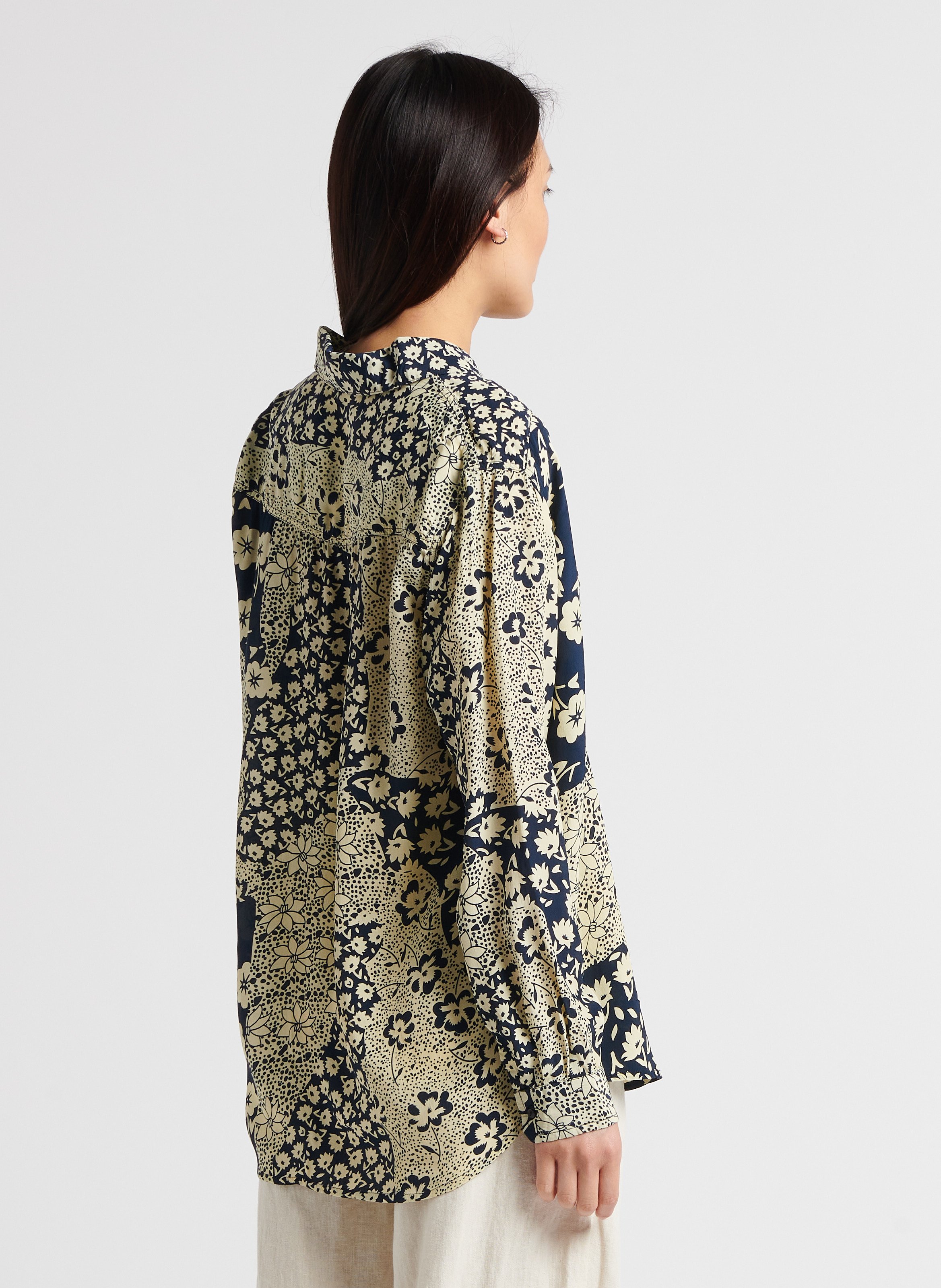 Fließende Bluse Mit Klassischem Kragen Und Print Night Blue Maison 